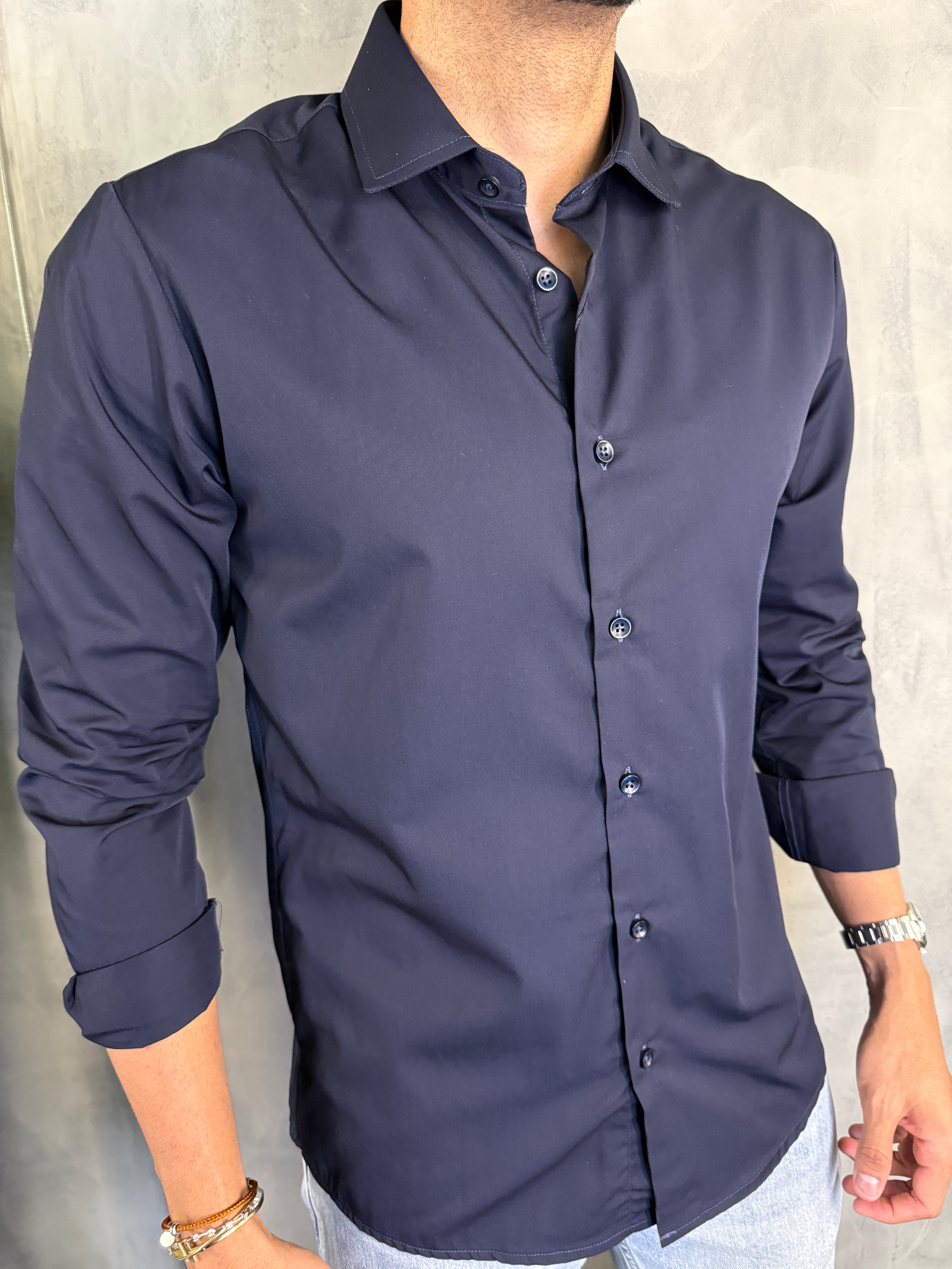 CAMISA M/L FIBRA DE BAMBU PONTO H MARINHO