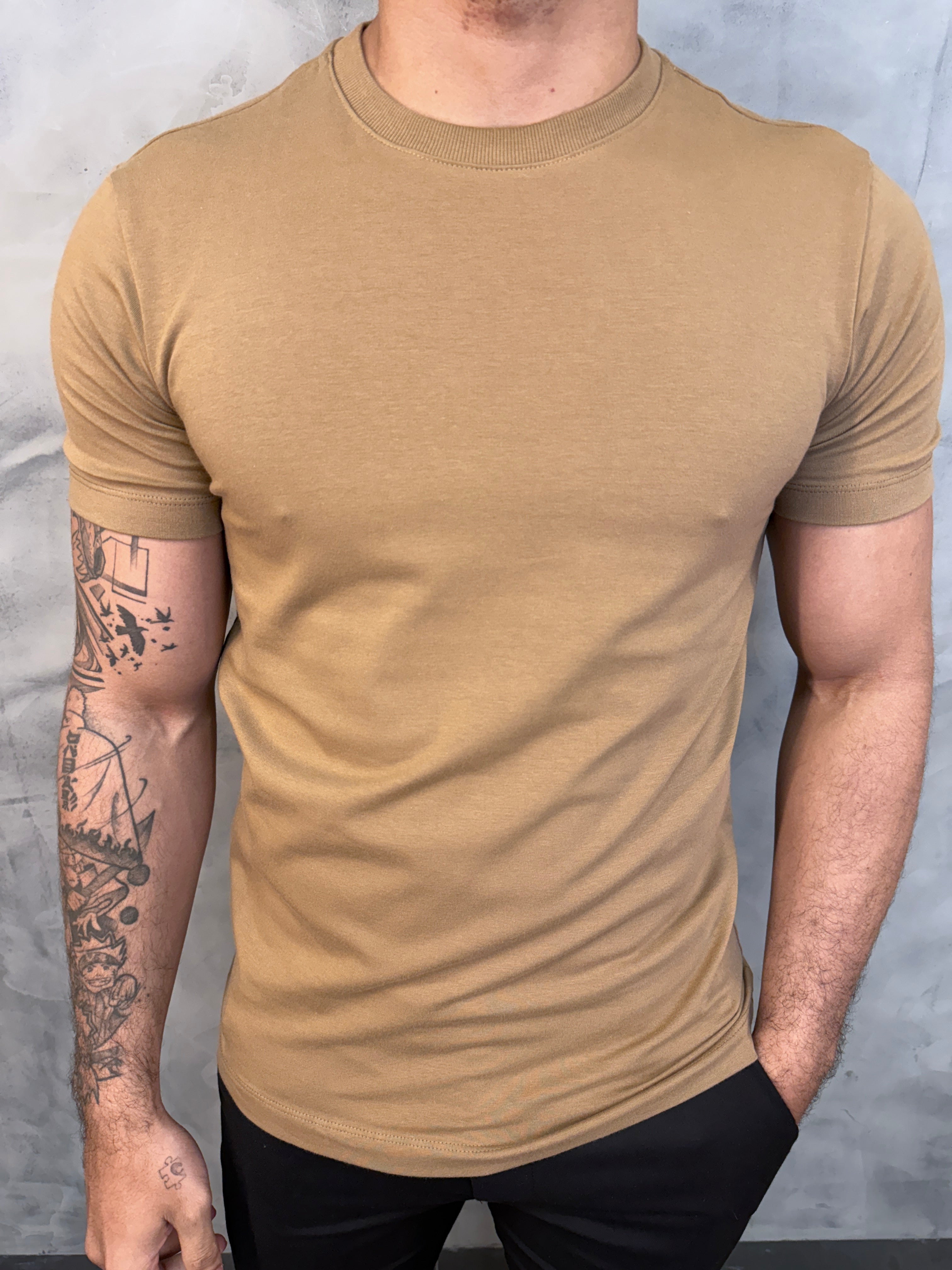 CAMISETA SLIM FIT PONTO H MARROM CLARO