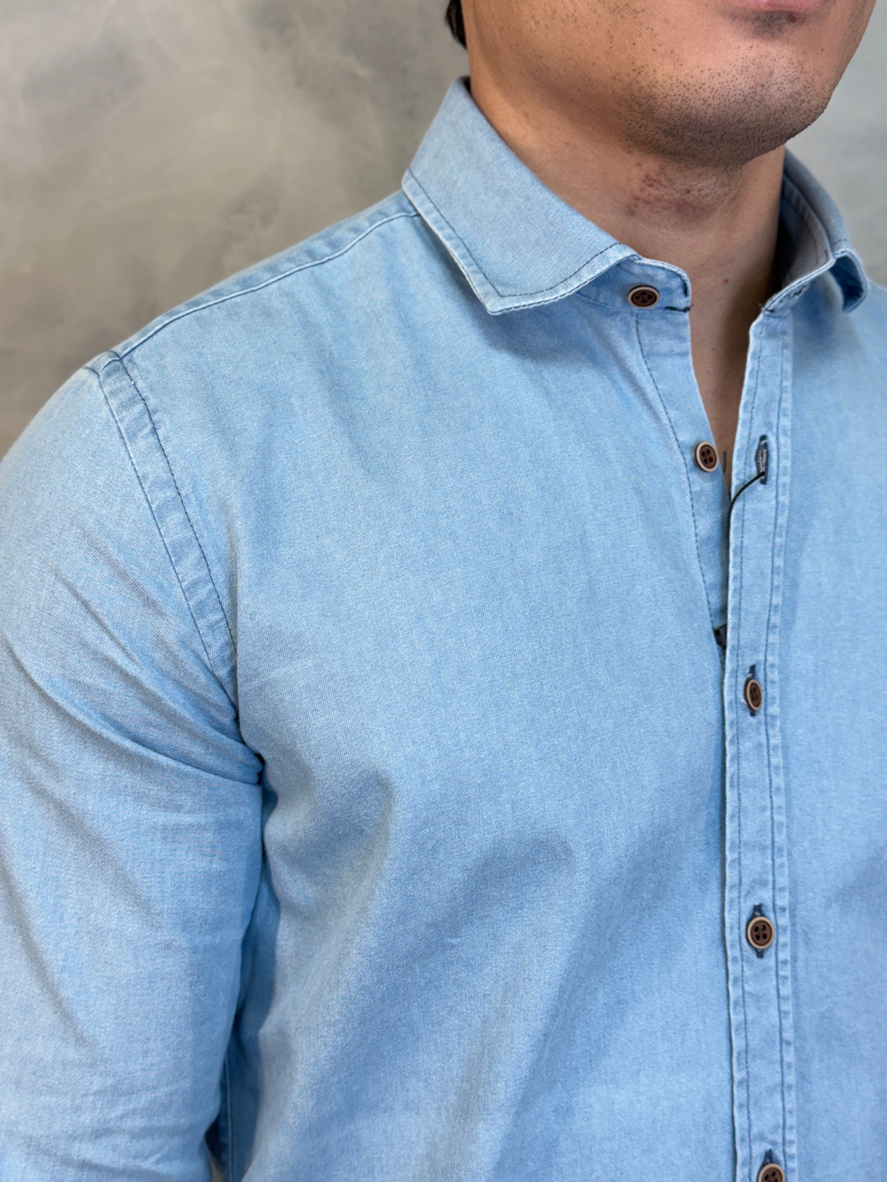 CAMISA M/L JEANS PONTO H JEANS CLARO