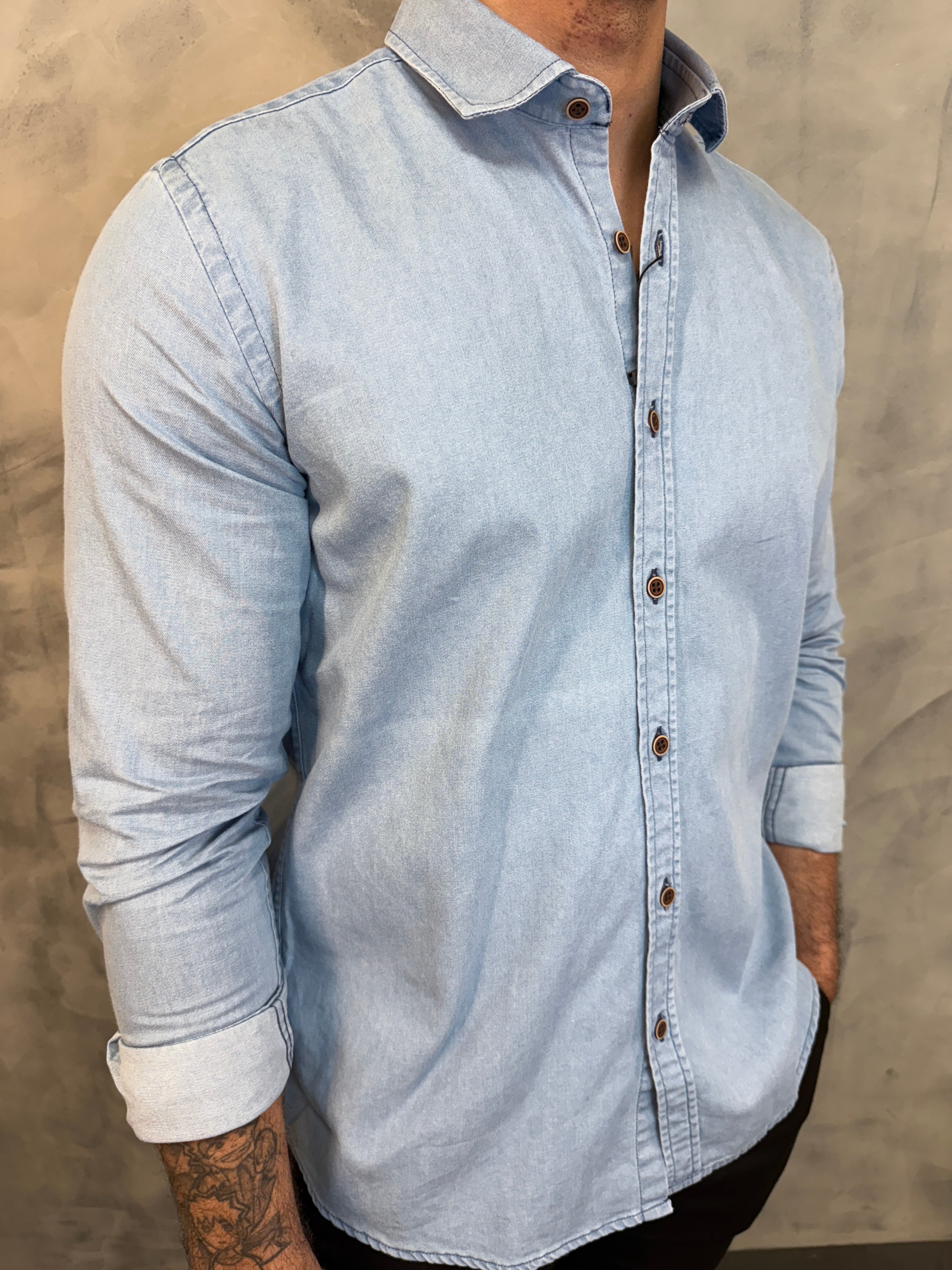 CAMISA M/L JEANS PONTO H JEANS CLARO