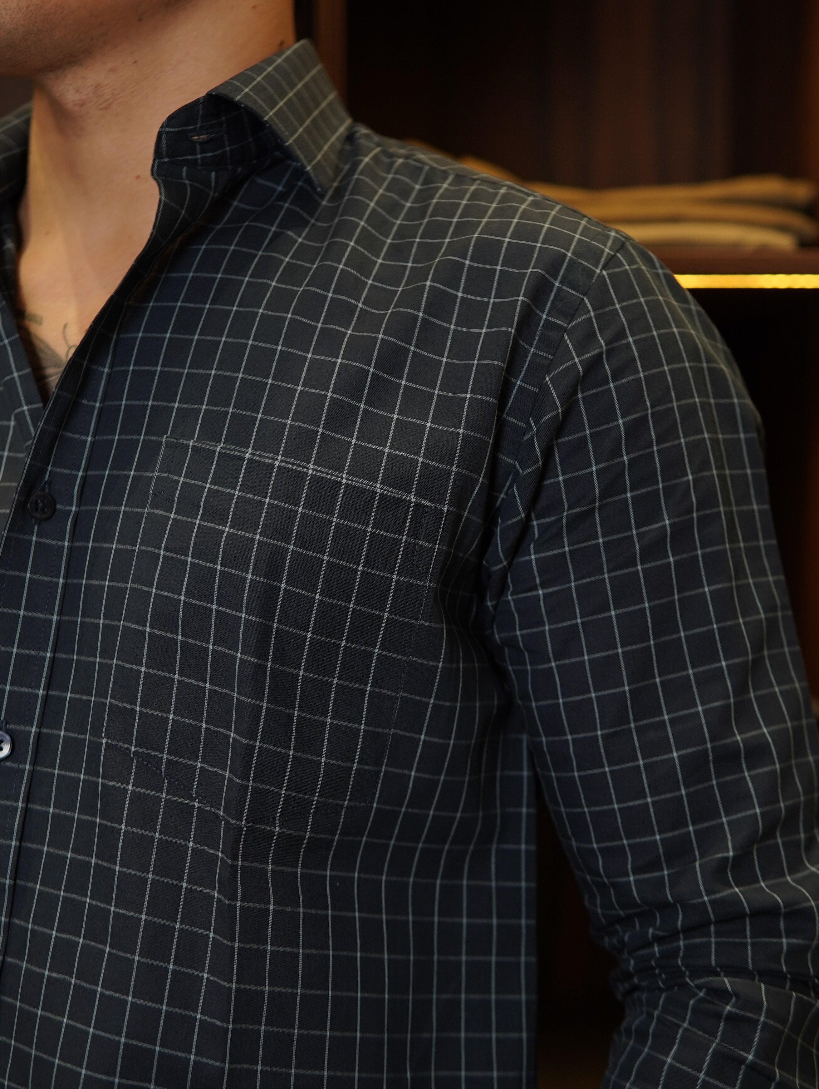 CAMISA M/L ALGODÃO EGÍPCIO XADREZ PONTO H AZUL