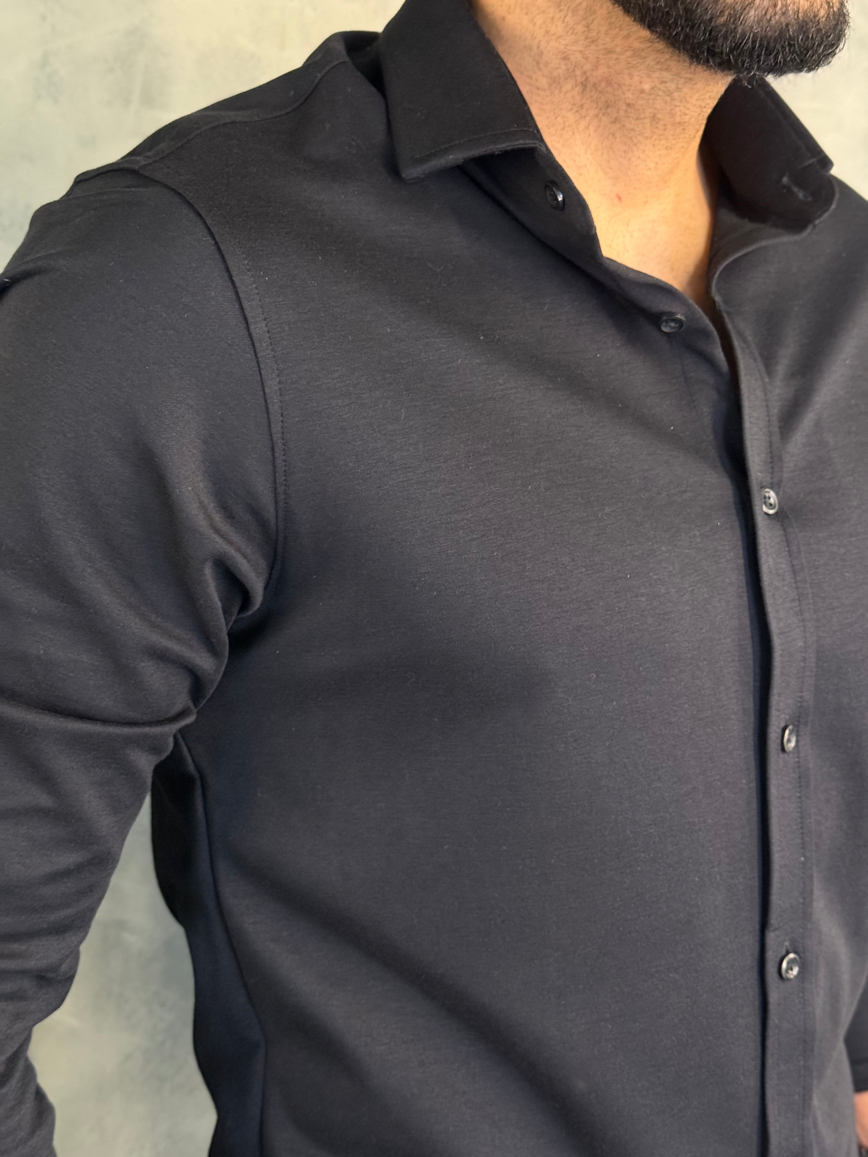 CAMISA M/L MALHA PONTO H PRETO