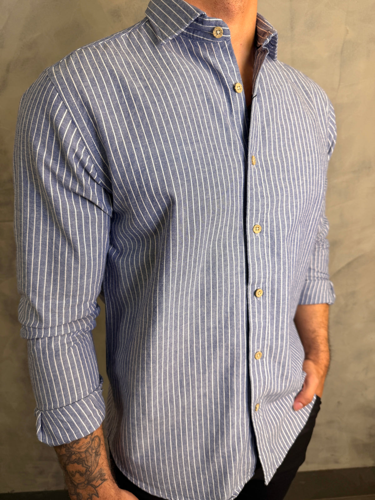 CAMISA M/L PURO ALGODÃO LISTRAS ARMIATHO AZUL
