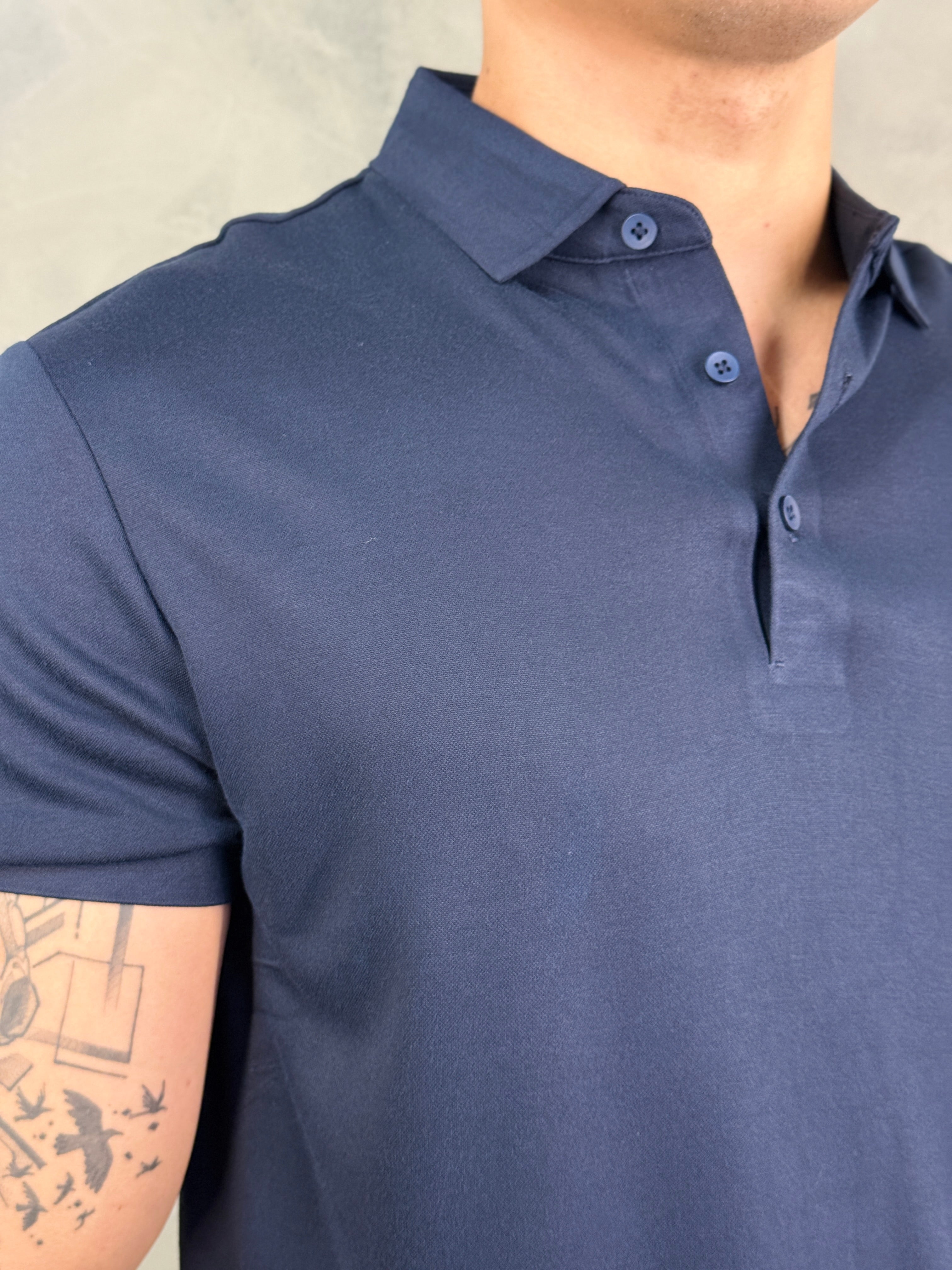 POLO ALGODÃO TECH PONTO H AZUL MARINHO