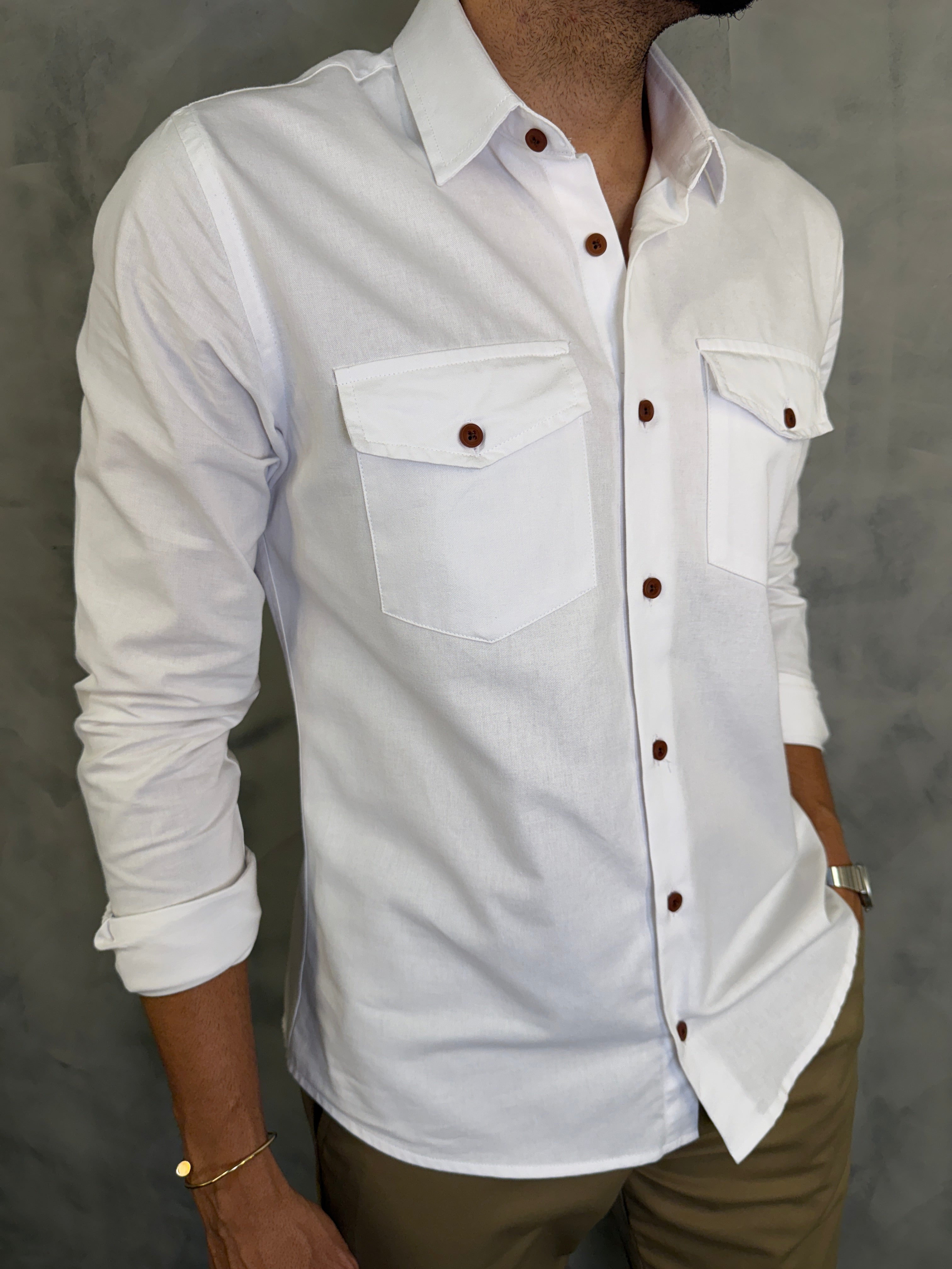 CAMISA M/L DE SARJA PONTO H BRANCO
