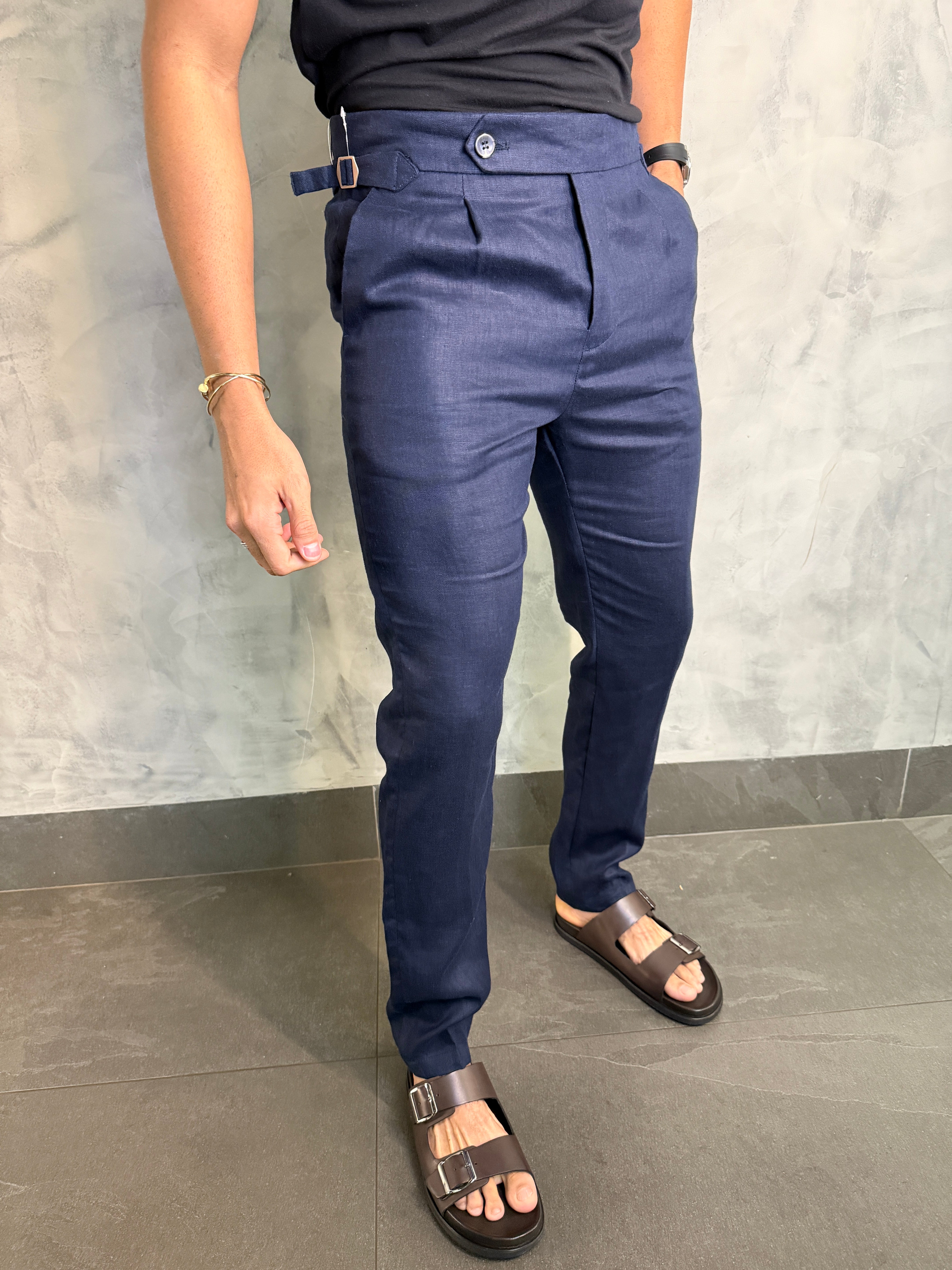 CALÇA ALF. GURKHA PURO LINHO PONTO H MARINHO
