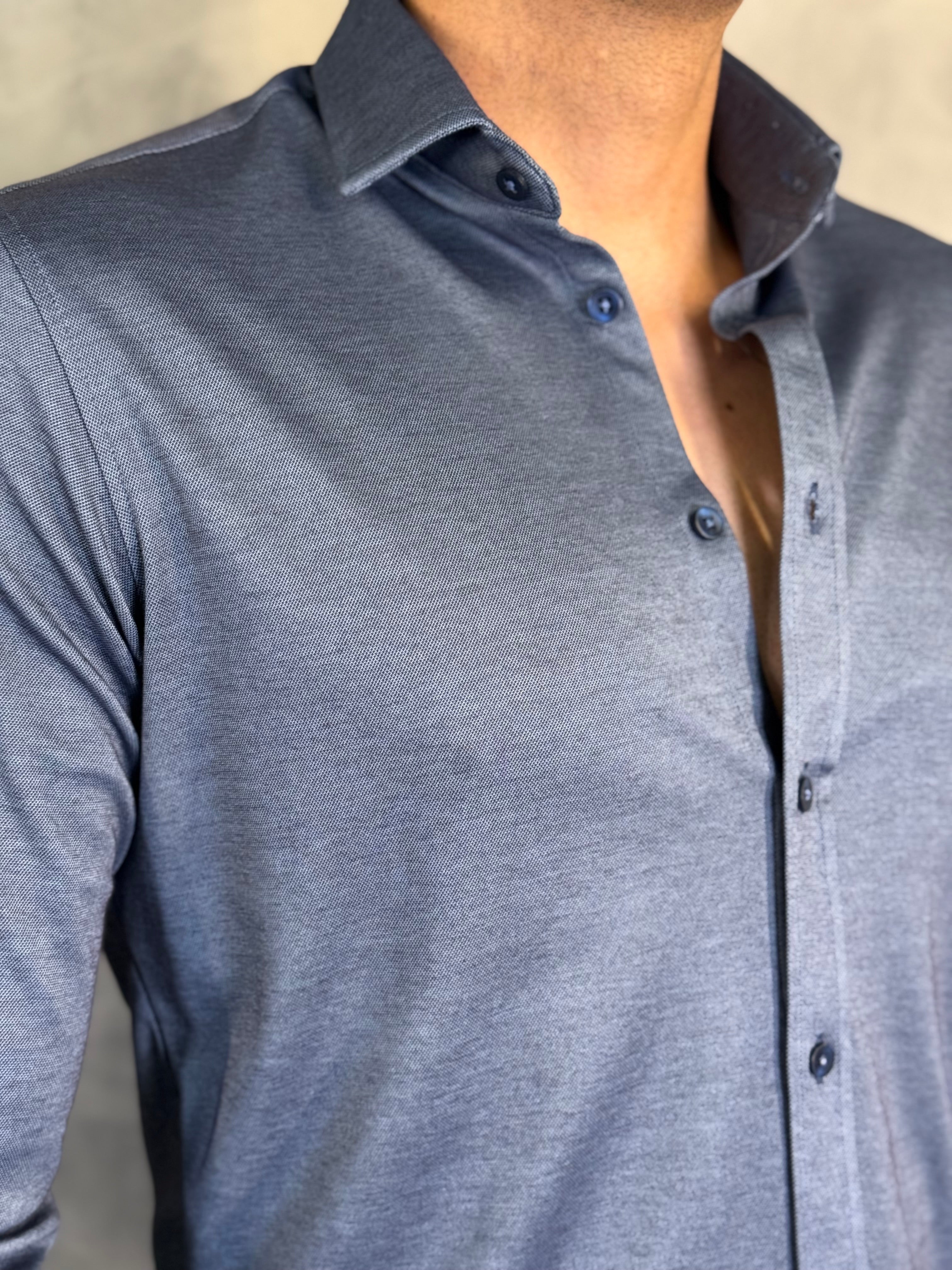 CAMISA M/L ALGODÃO PIMA PONTO H AZUL MARINHO
