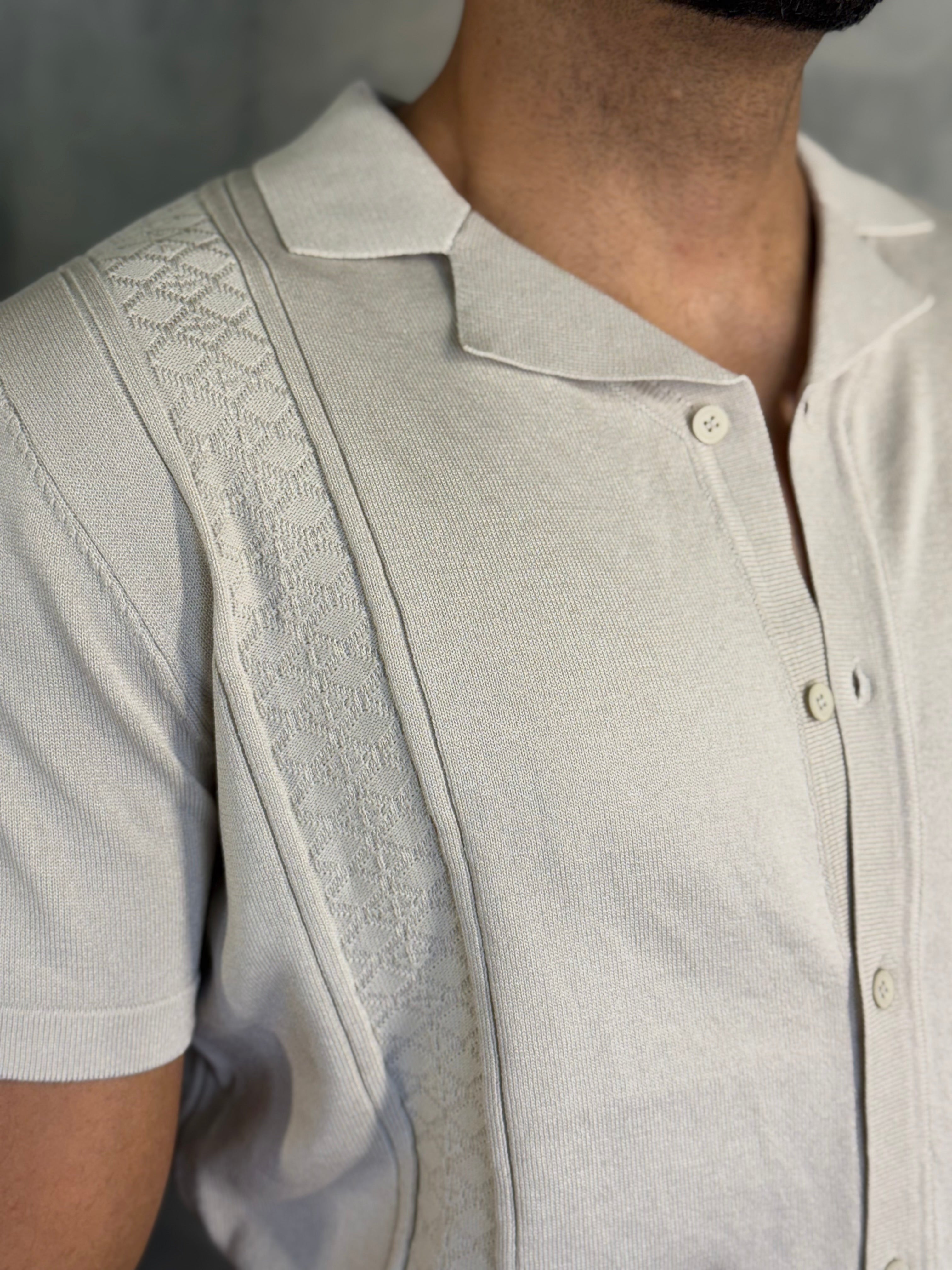 CAMISA M/C TRICOT GOLA CUBANA PONTO H BEGE