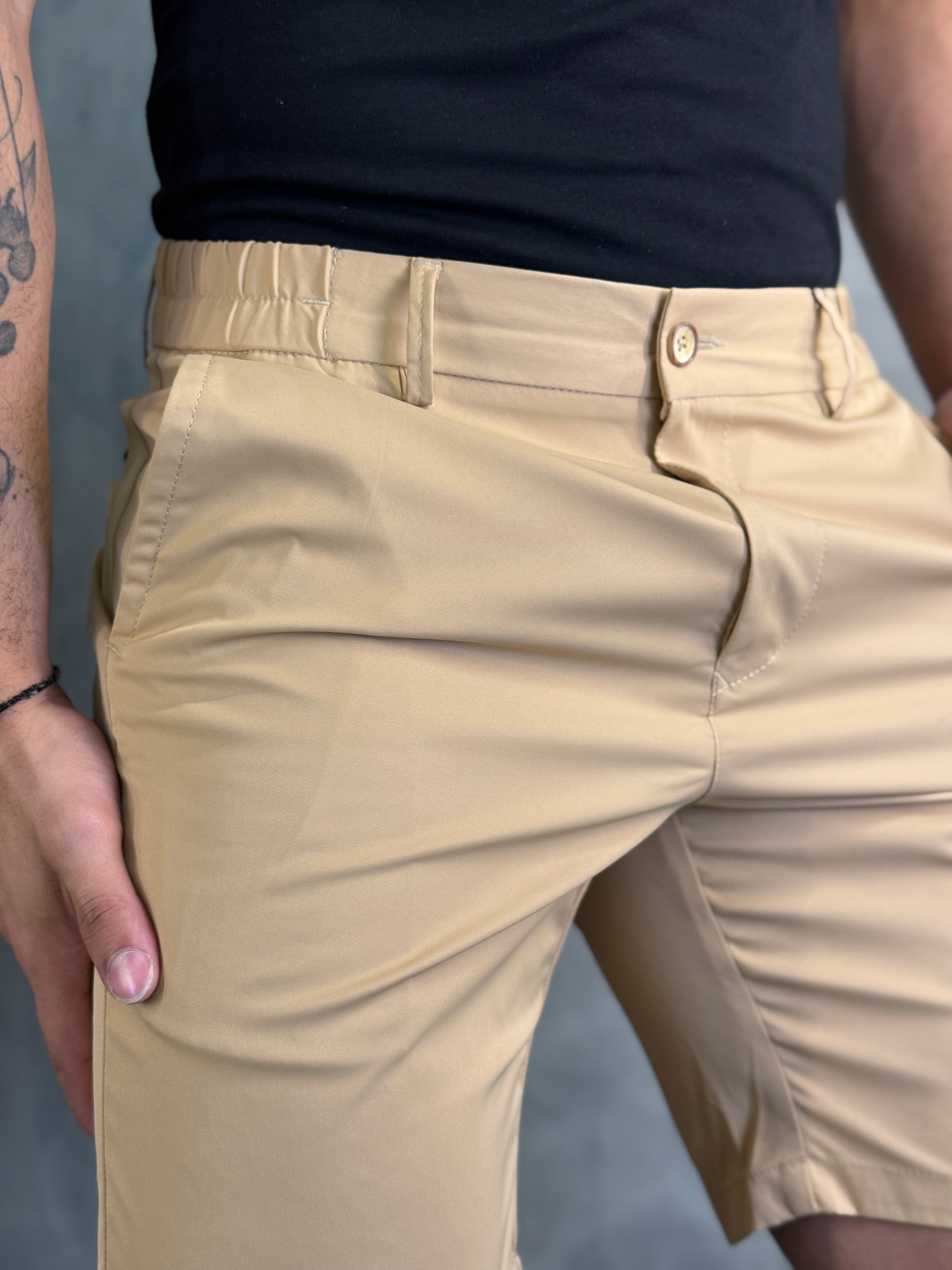 BERMUDA CASUAL-DAY C/ CINTURA ELÁSTICA PONTO H BEGE