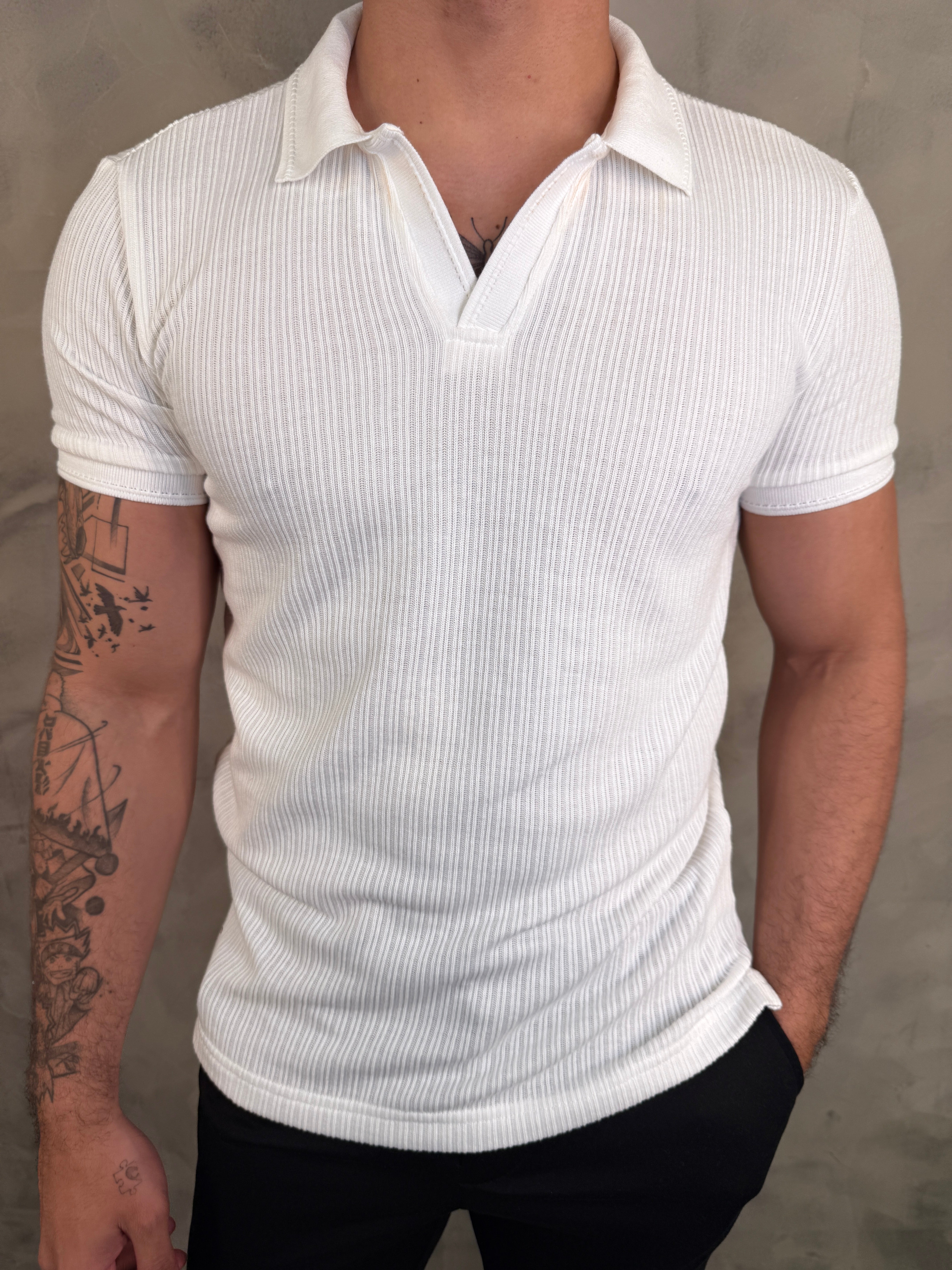 POLO MALHA TRICOT GOLA V KINGEJOE BRANCO