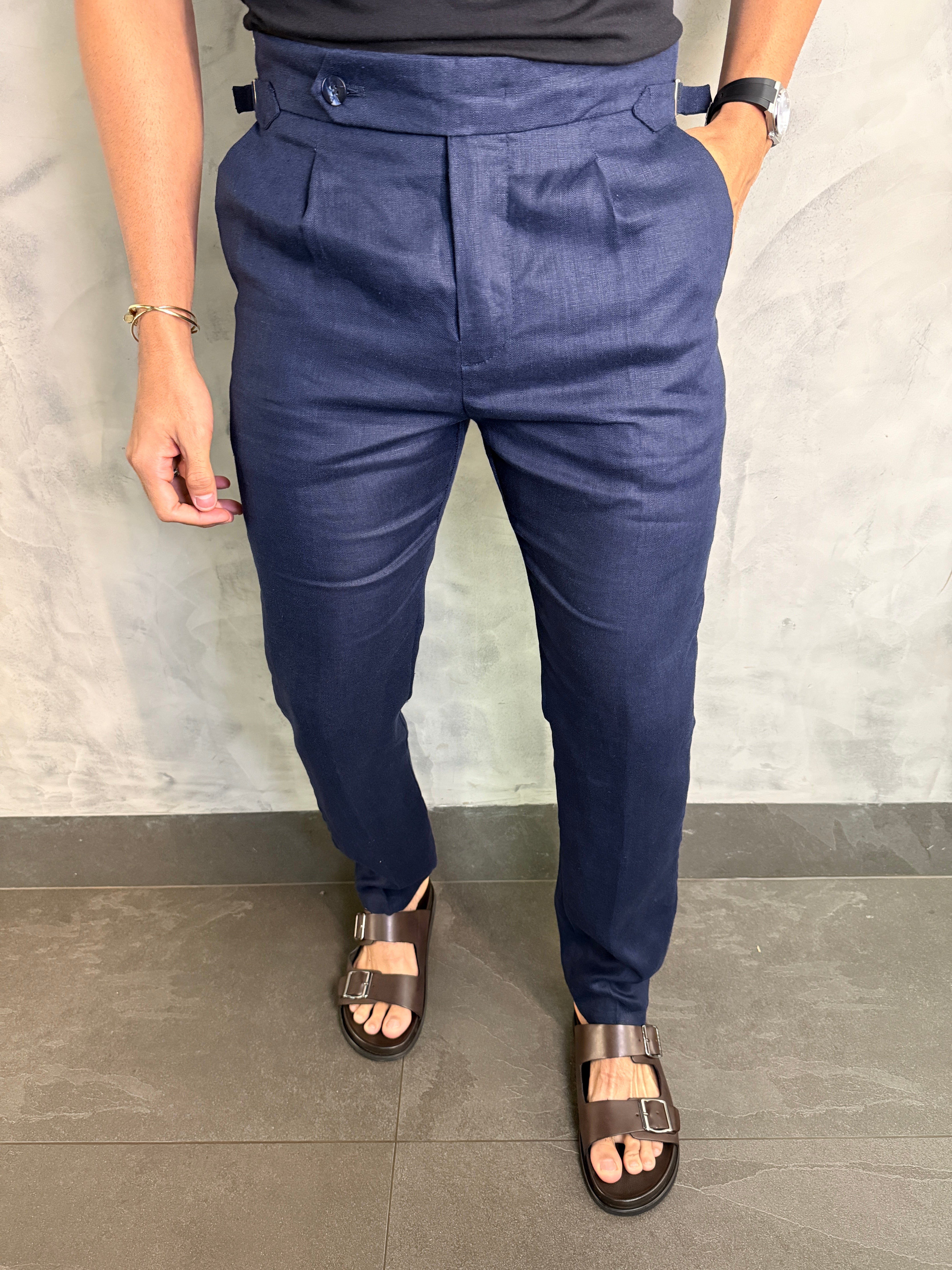CALÇA ALF. GURKHA PURO LINHO PONTO H MARINHO