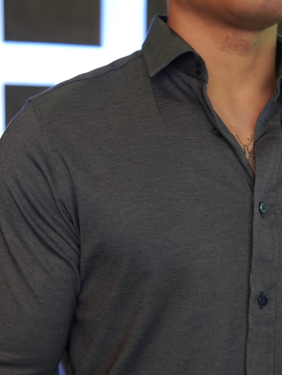 CAMISA M/L ALGODÃO PIMA PONTO H AZUL MARINHO