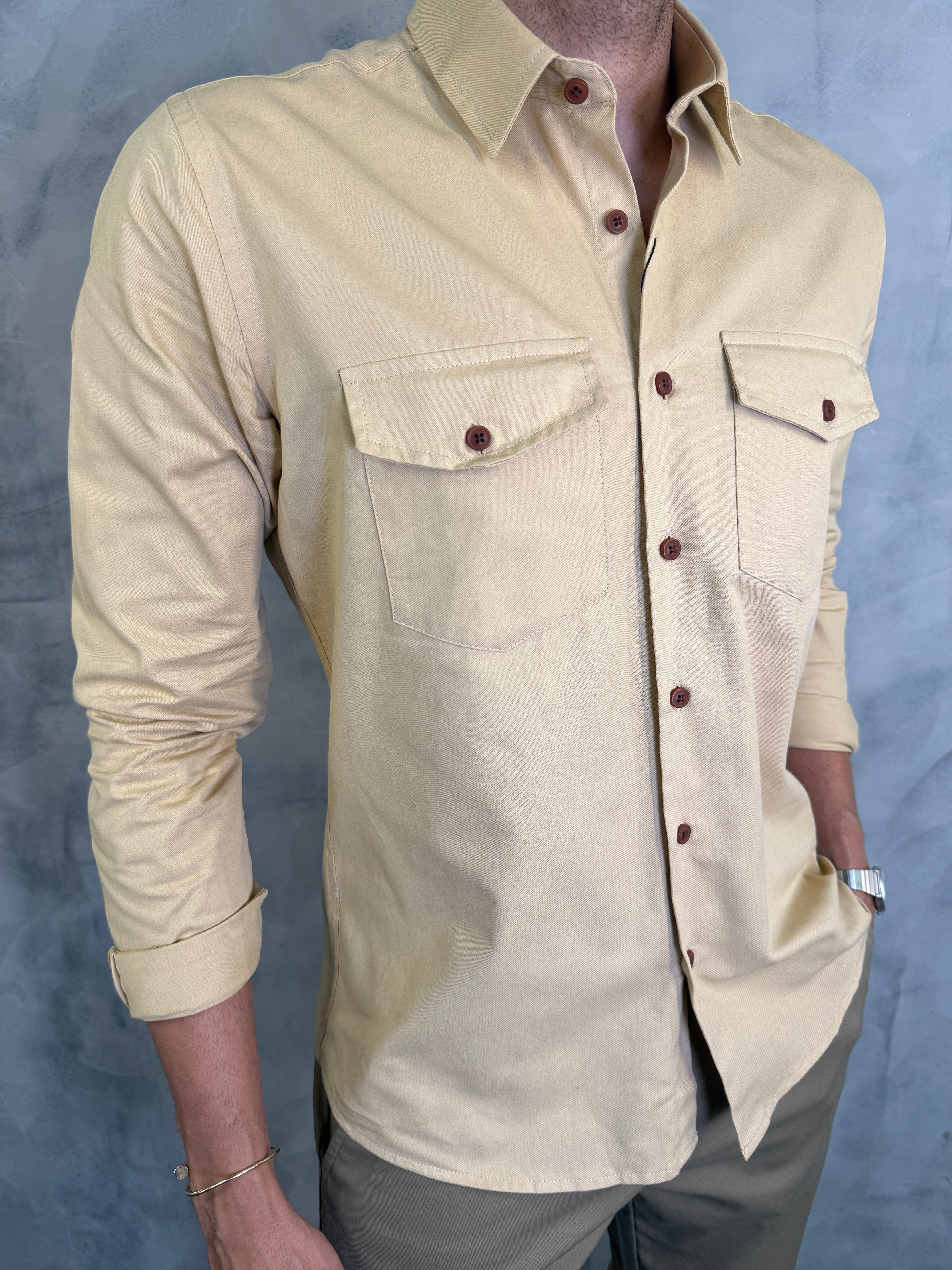 CAMISA M/L DE SARJA PONTO H BEGE