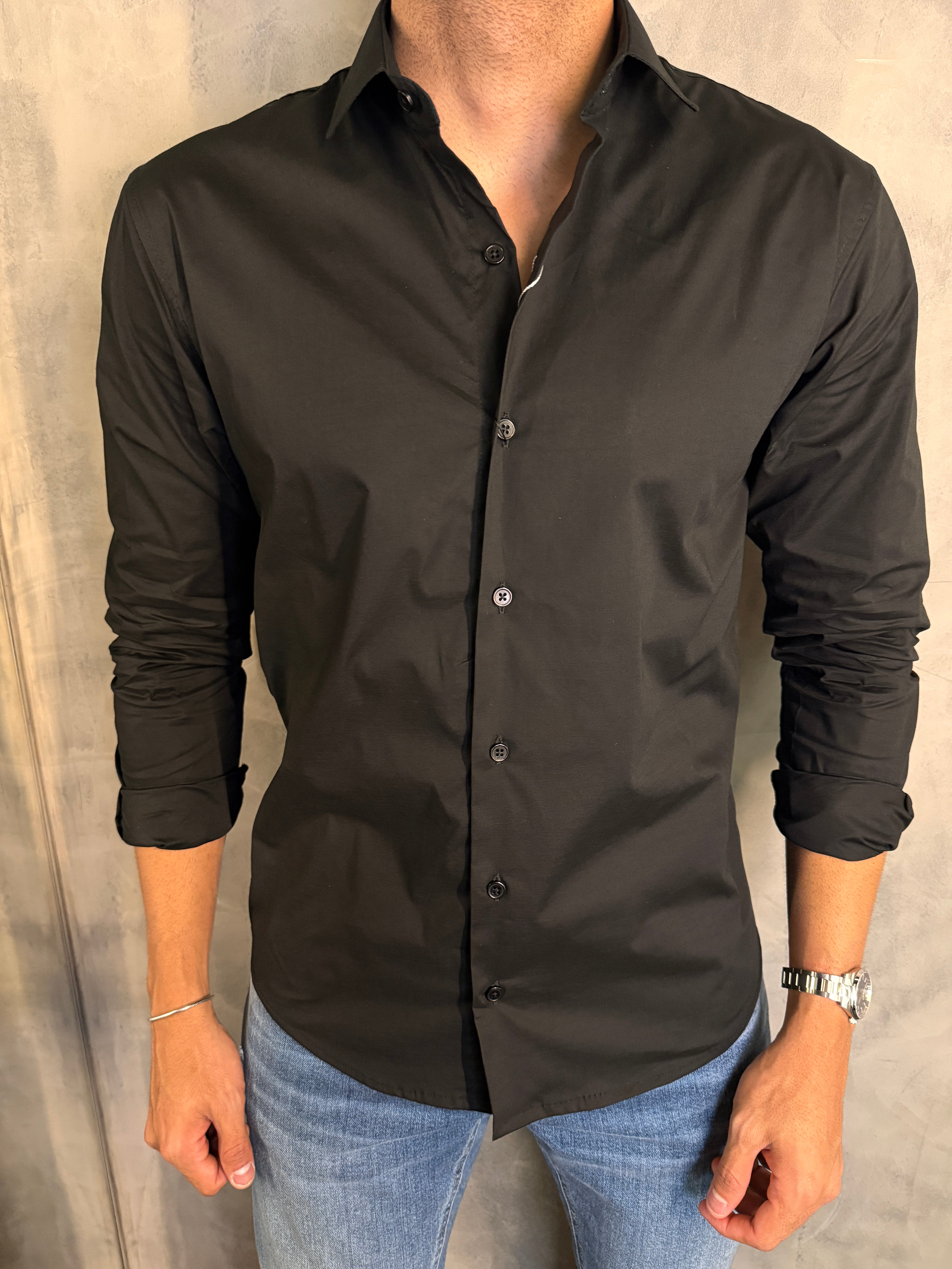 CAMISA M/L SLIM TRICOLINE C/ ELASTANO PONTO H
