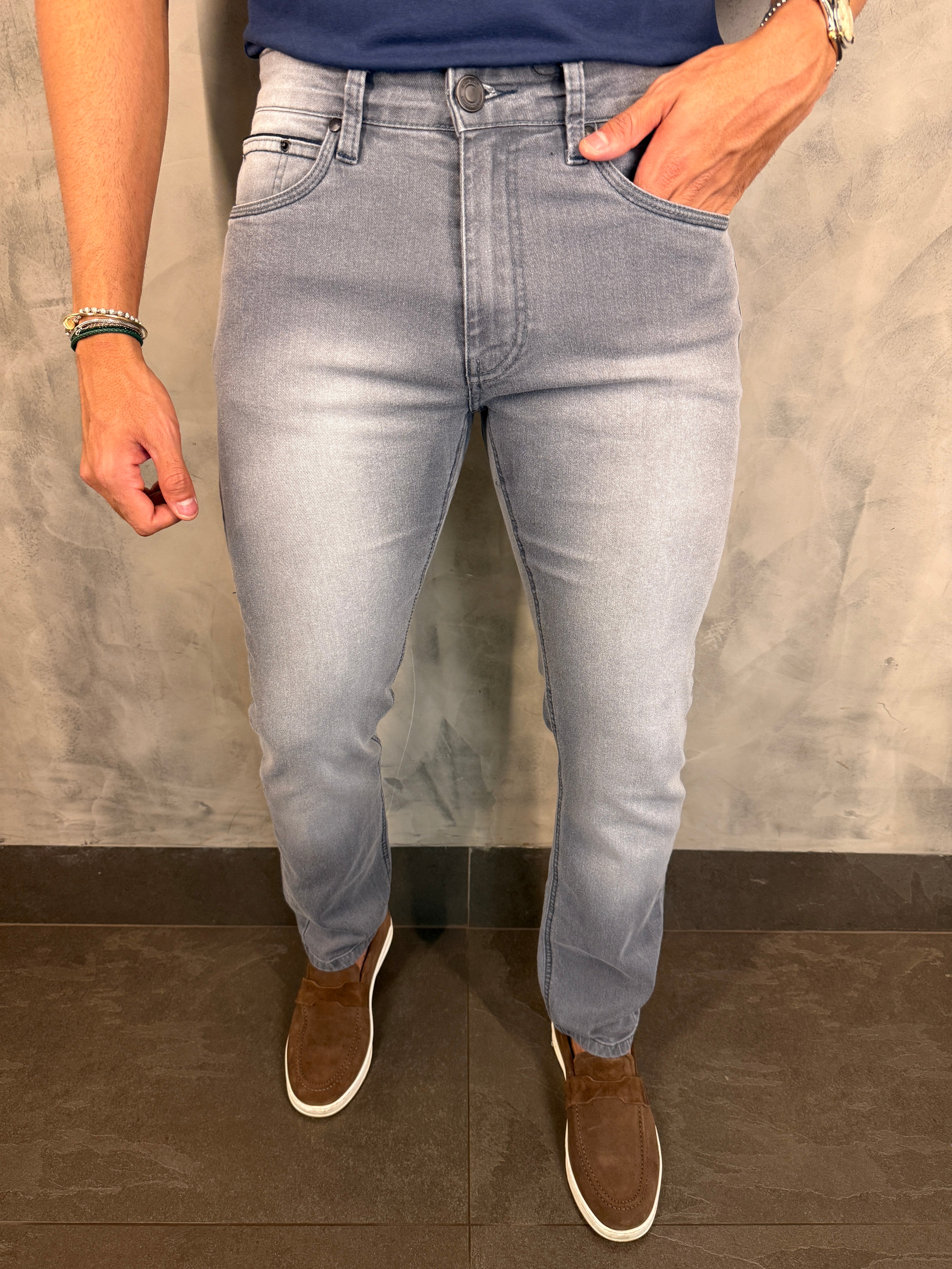 CALÇA JEANS GREY SLIM PONTO H CINZA