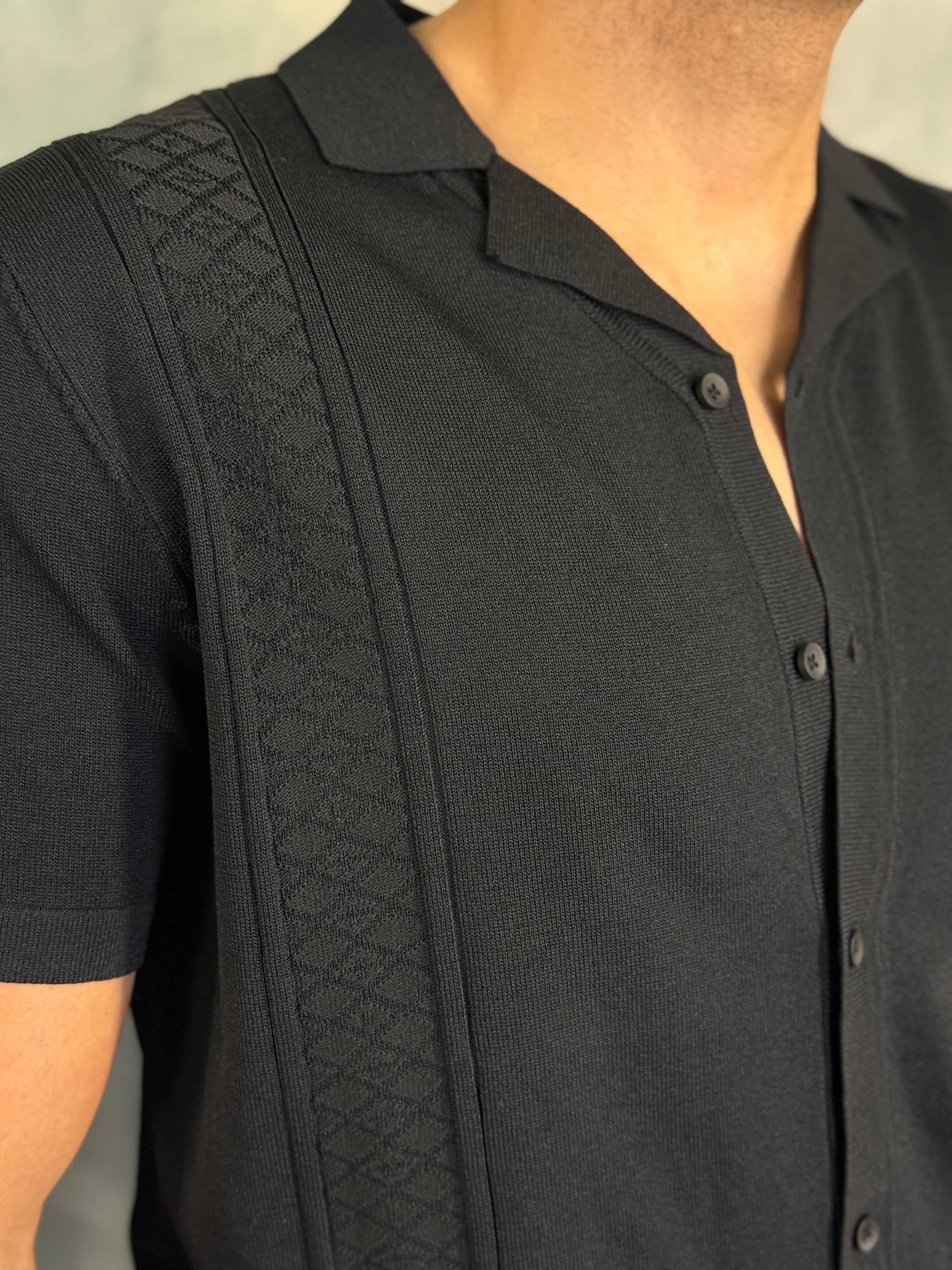 CAMISA M/C TRICOT GOLA CUBANA PONTO H PRETO