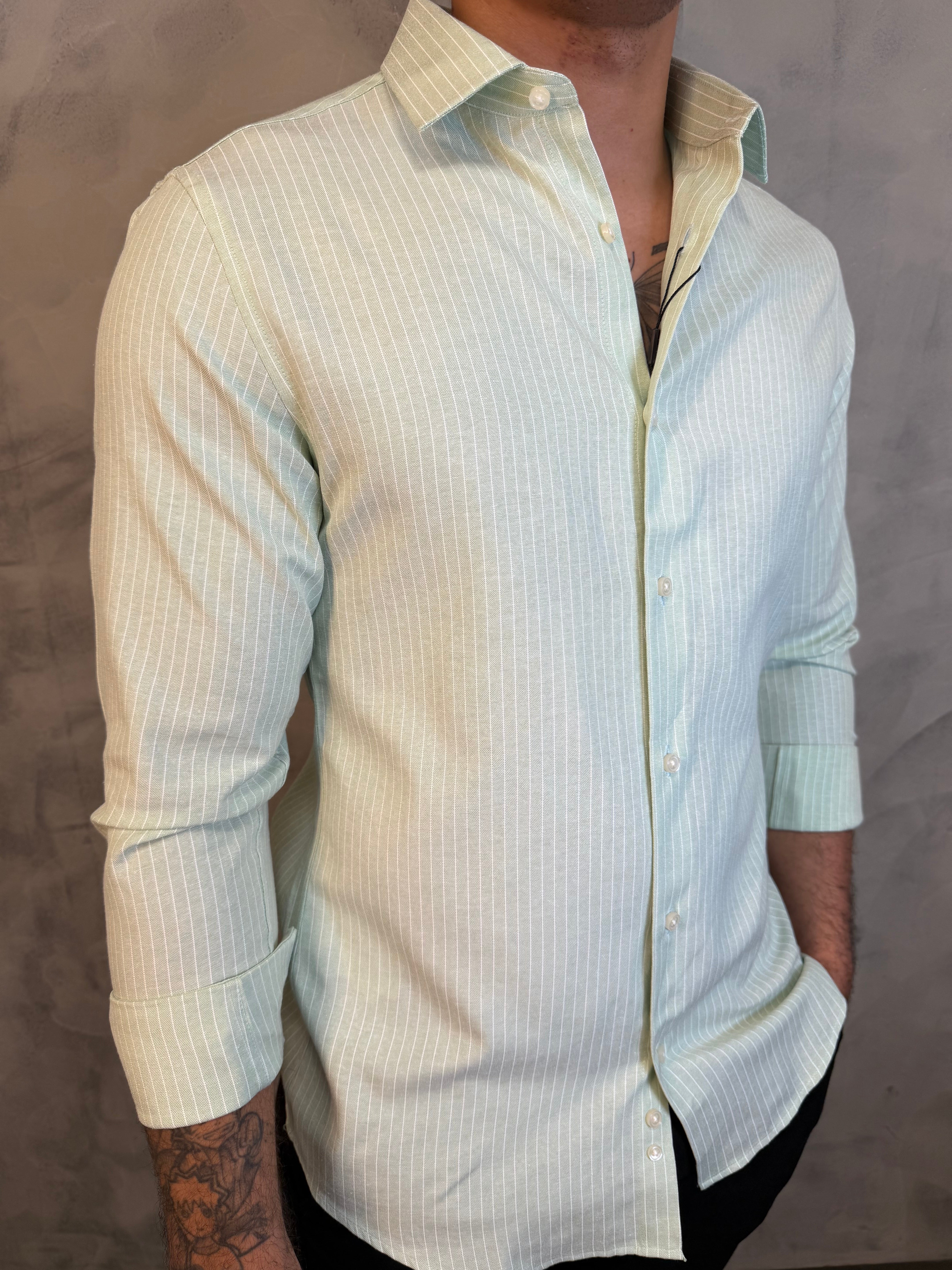 CAMISA M/L OXFORD LISTRAS ZAFFERANO VERDE AGUA