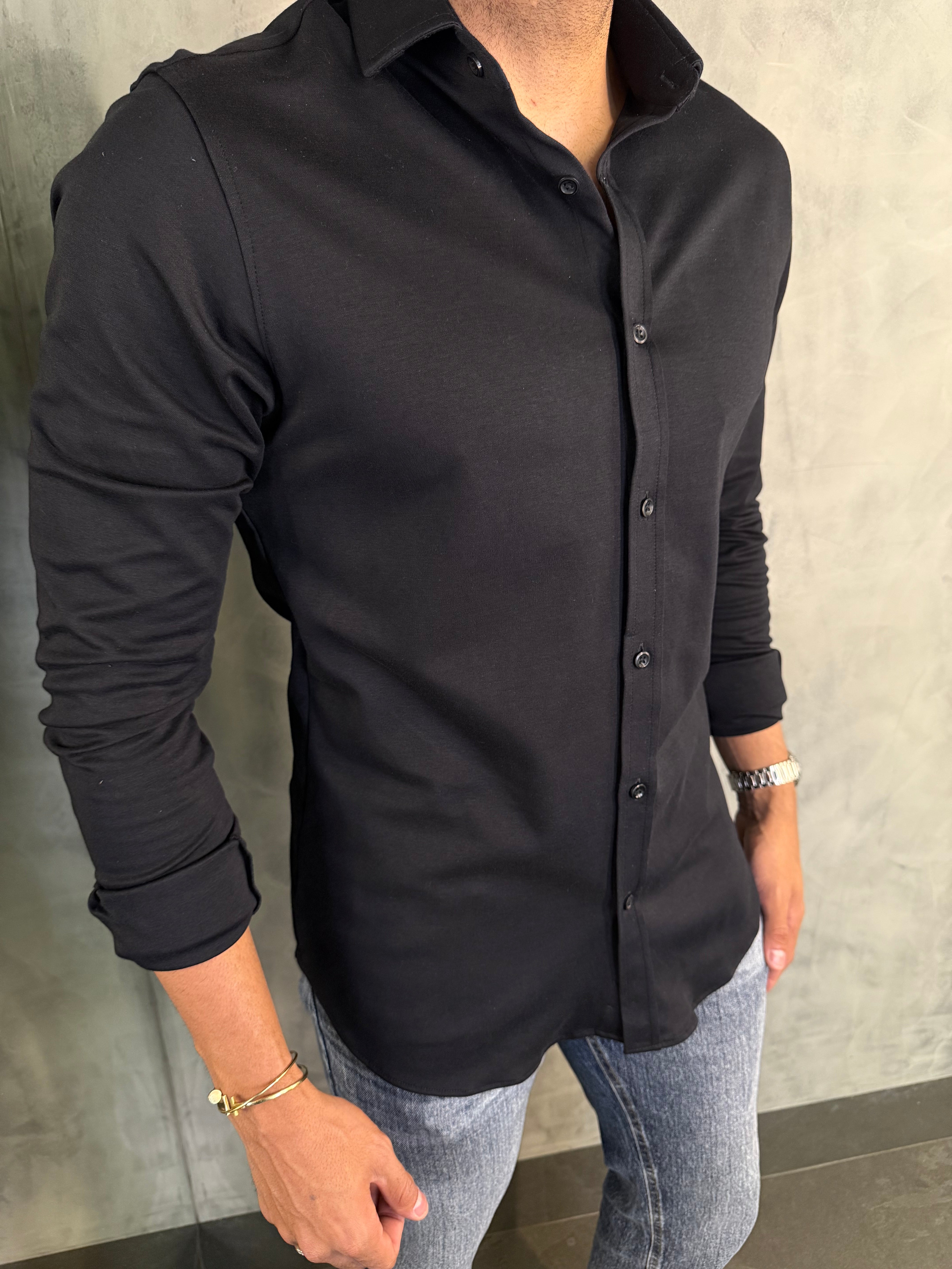 CAMISA M/L MALHA PONTO H PRETO