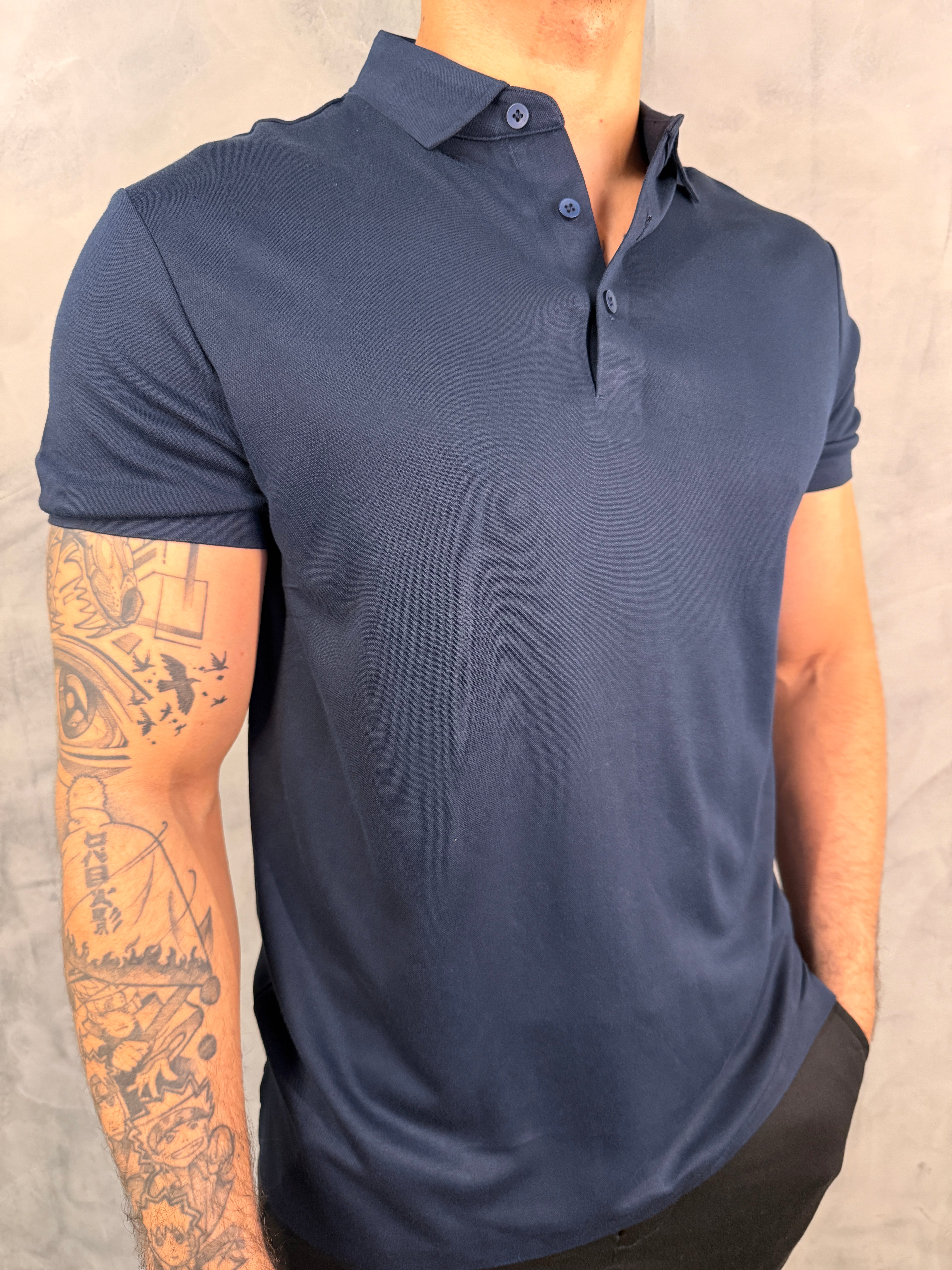 POLO ALGODÃO TECH PONTO H AZUL MARINHO