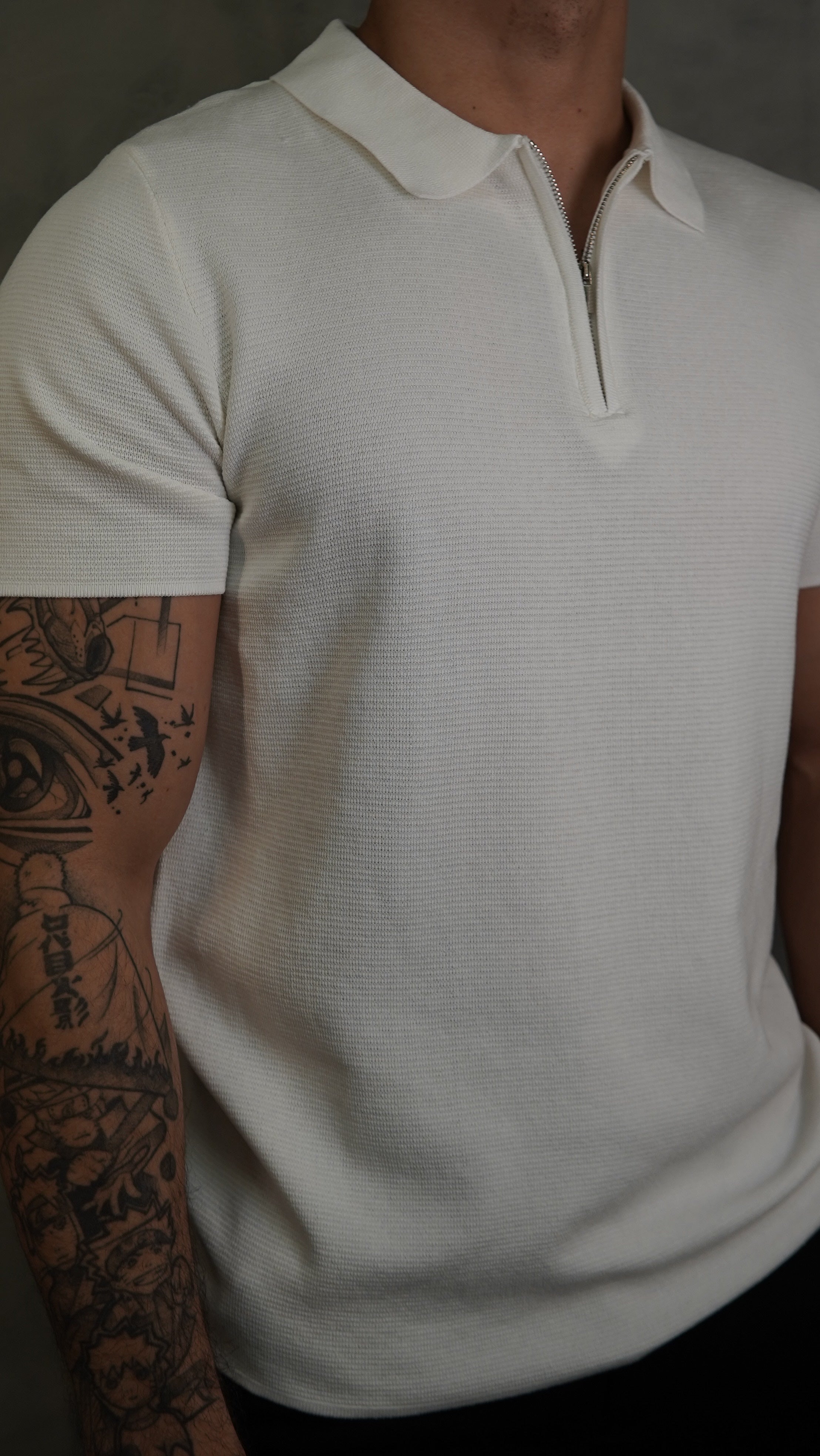 POLO ZÍPER TRICOT PONTO H BRANCO
