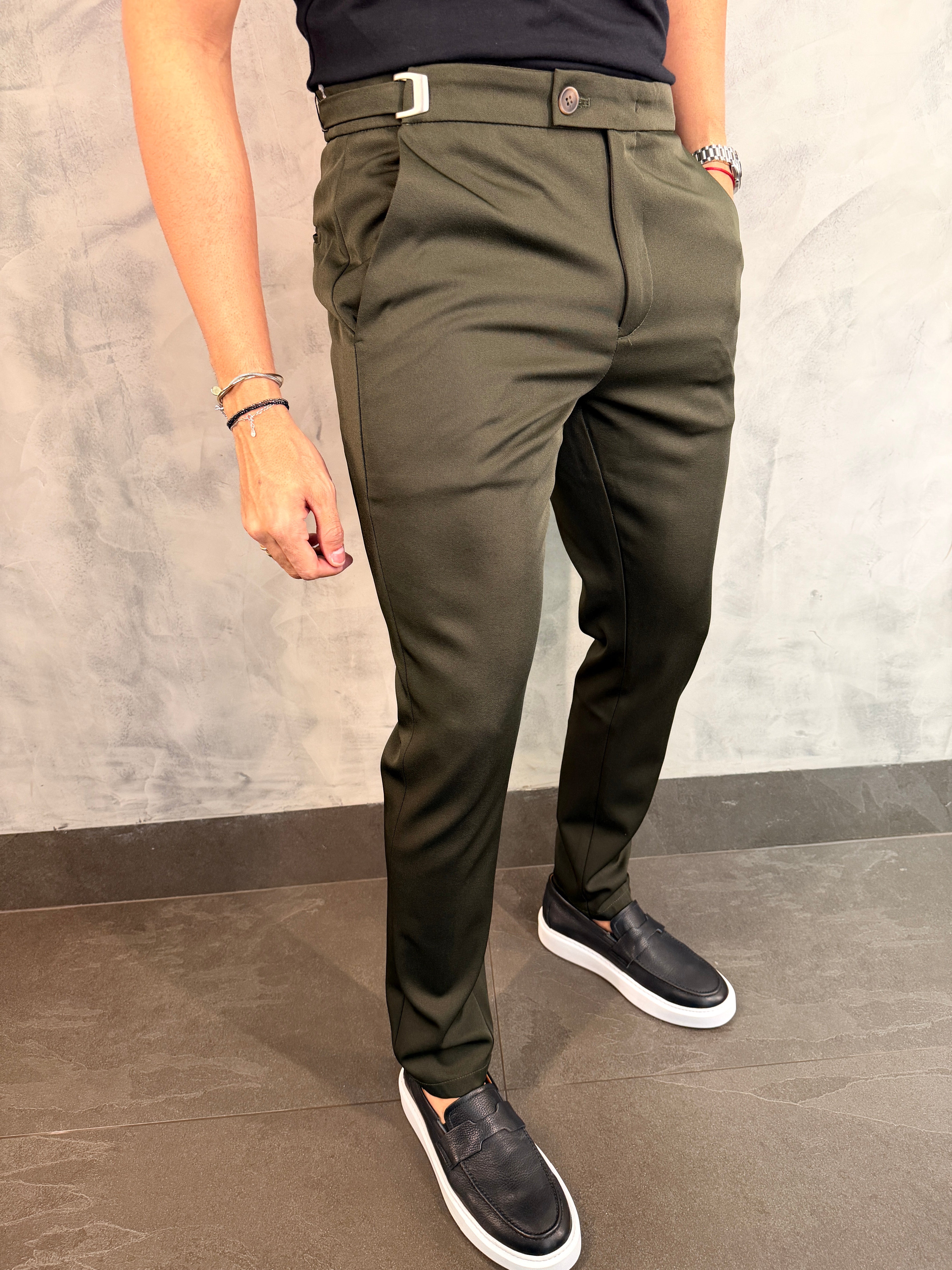CALÇA ALF. VIENA AJUSTE CATRACA PONTO H VERDE MILITAR