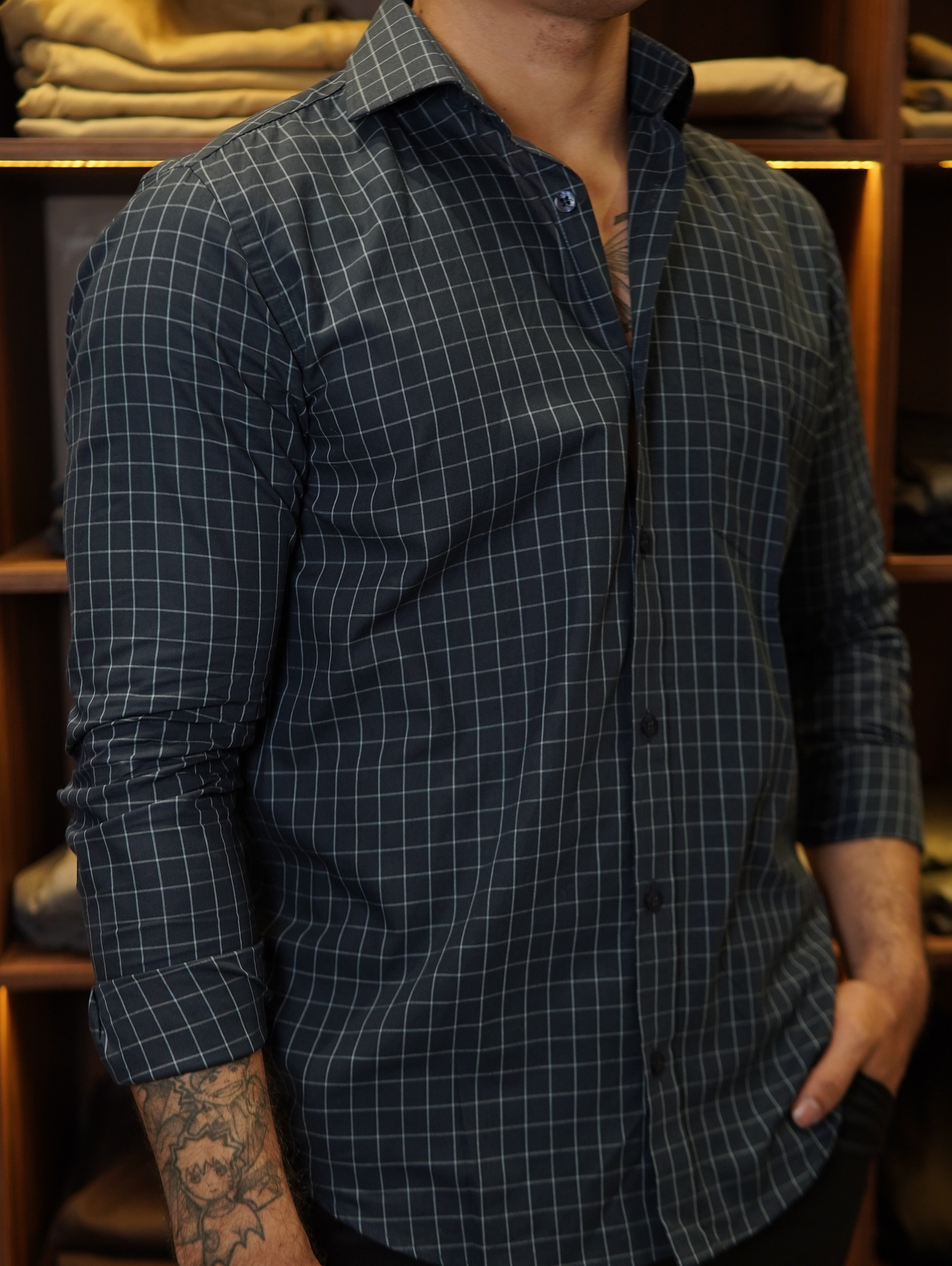 CAMISA M/L ALGODÃO EGÍPCIO XADREZ PONTO H AZUL