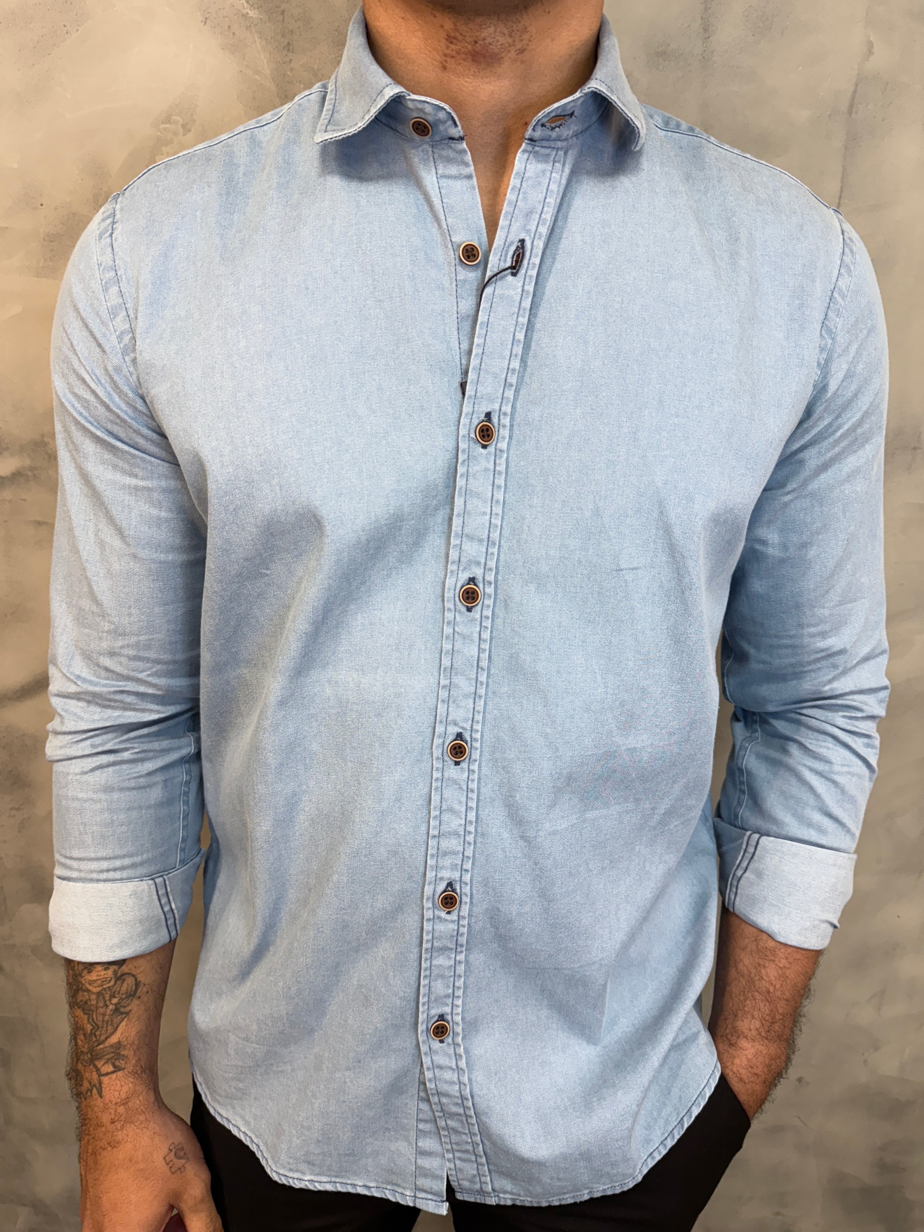 CAMISA M/L JEANS PONTO H JEANS CLARO