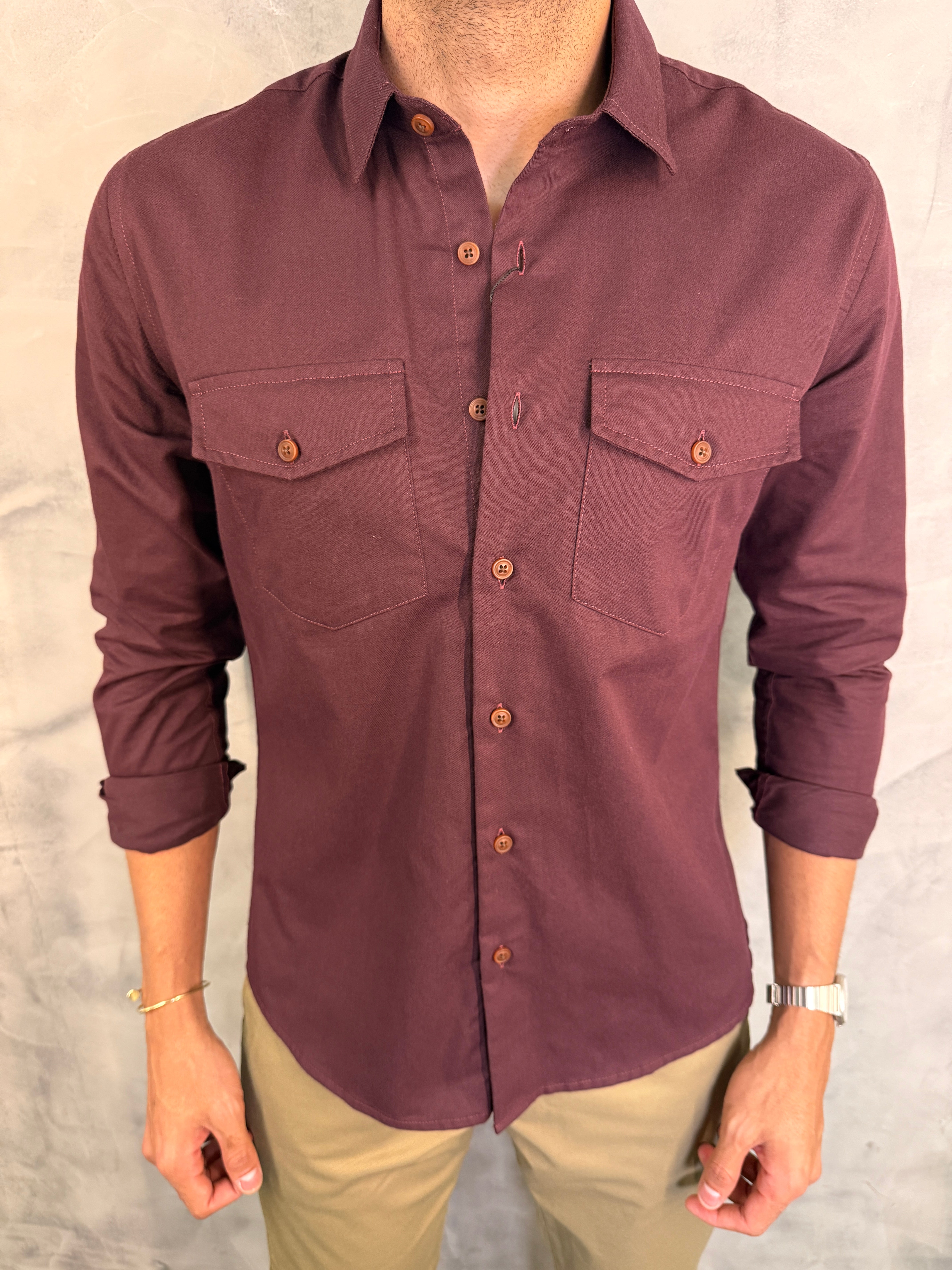 CAMISA M/L DE SARJA PONTO H VINHO
