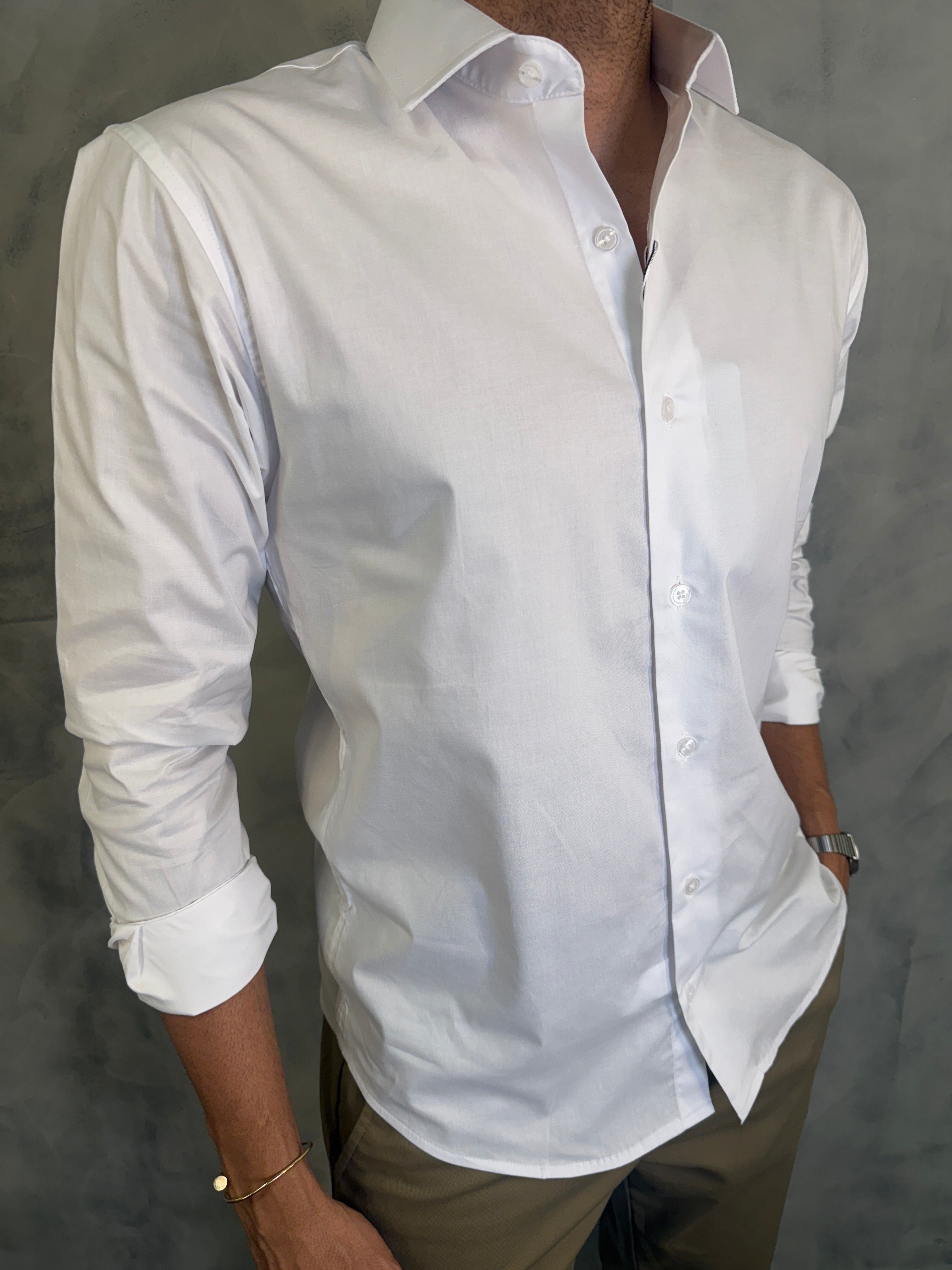 CAMISA M/L SLIM TRICOLINE C/ ELASTANO PONTO H BRANCO