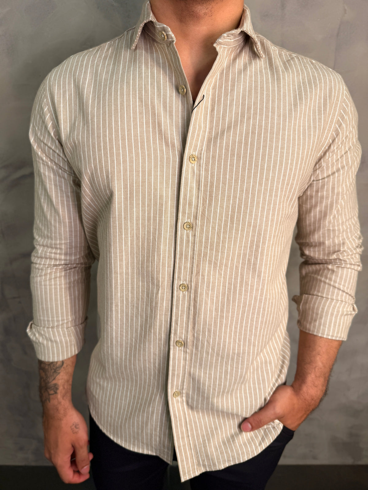 CAMISA M/L PURO ALGODÃO LISTRAS ARMIATHO KHAKI