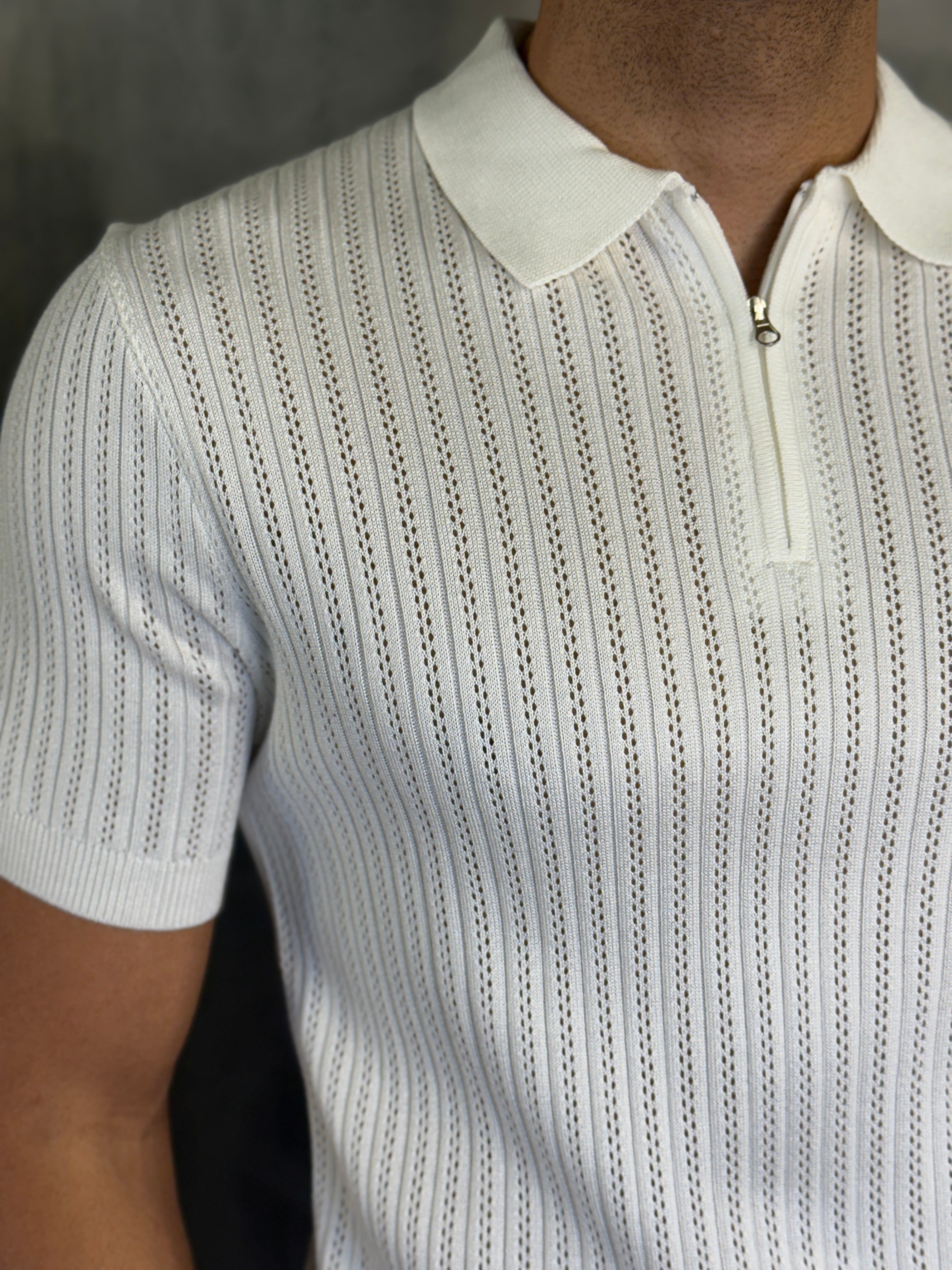 POLO TRICOT ZIPER TEXTURIZADA PONTO H