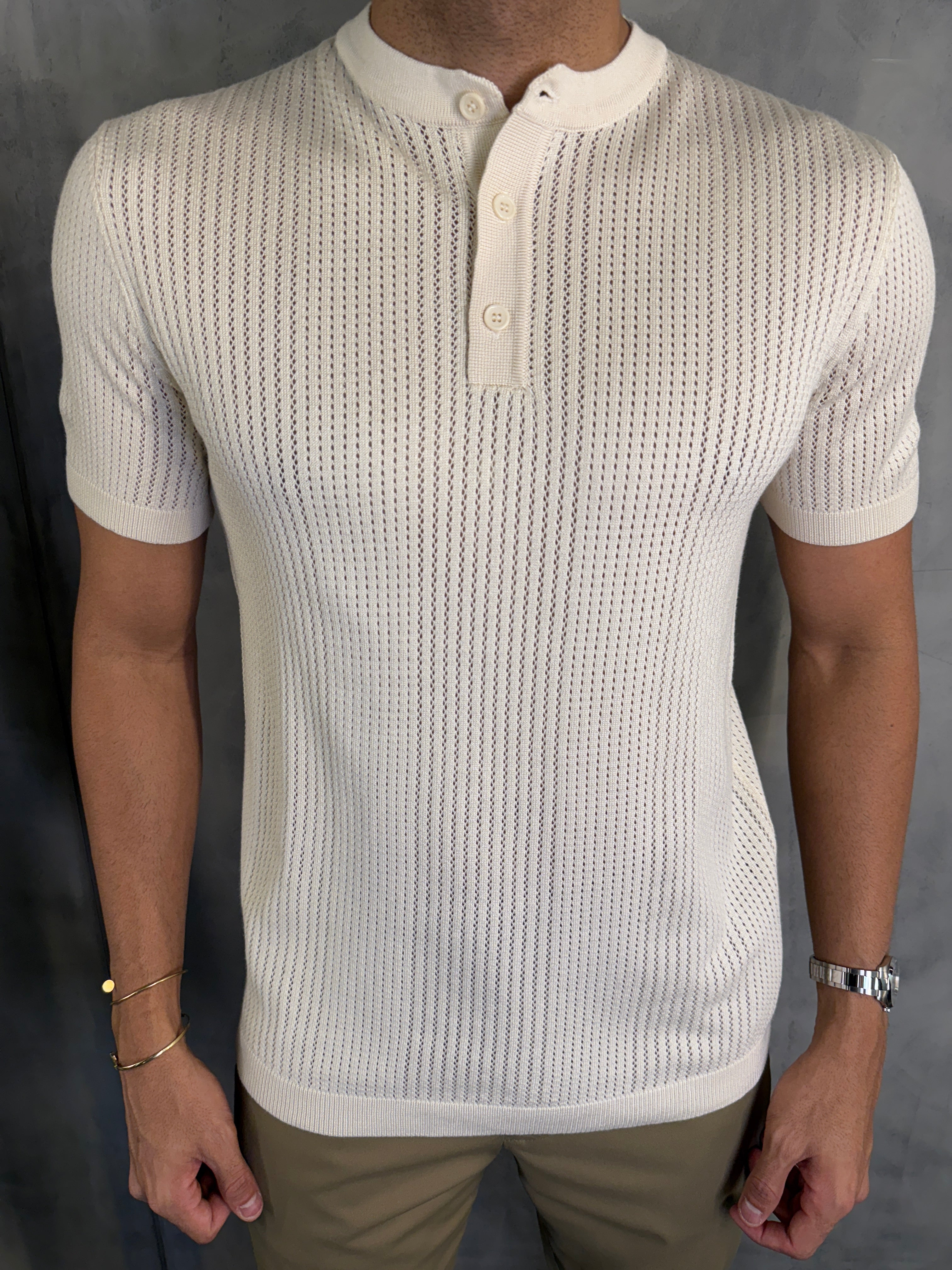 CAMISETA GOLA HENLEY TRICOT PONTO H