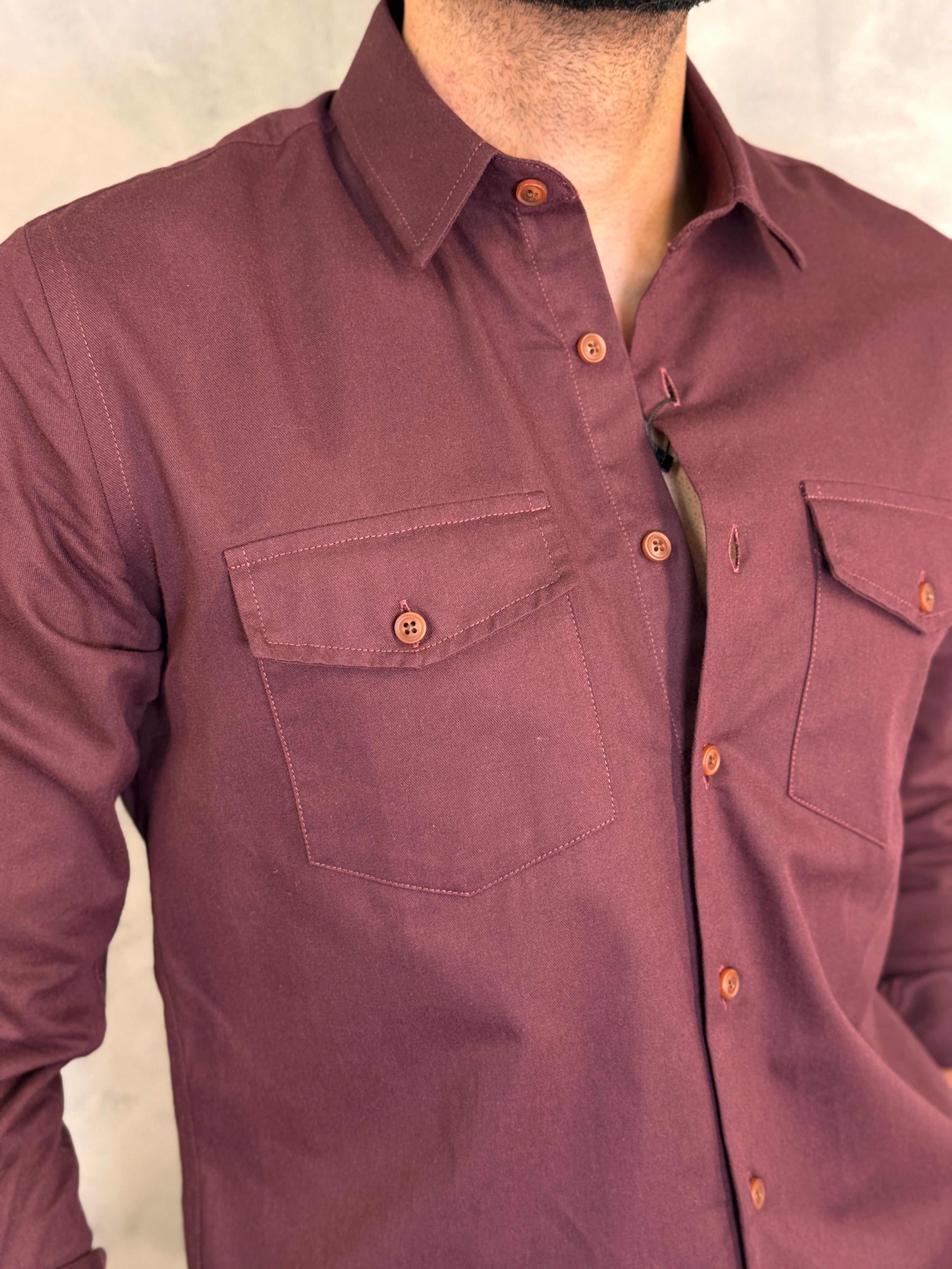 CAMISA M/L DE SARJA PONTO H VINHO