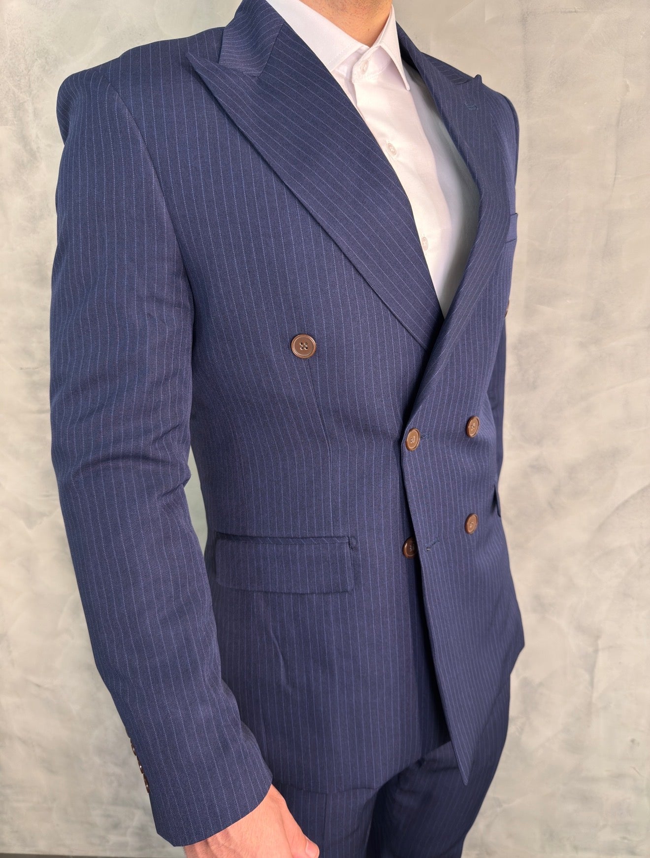 COSTUME SLIM TRANSPASSADO RISCA DE GIZ FATIOTA MARINHO