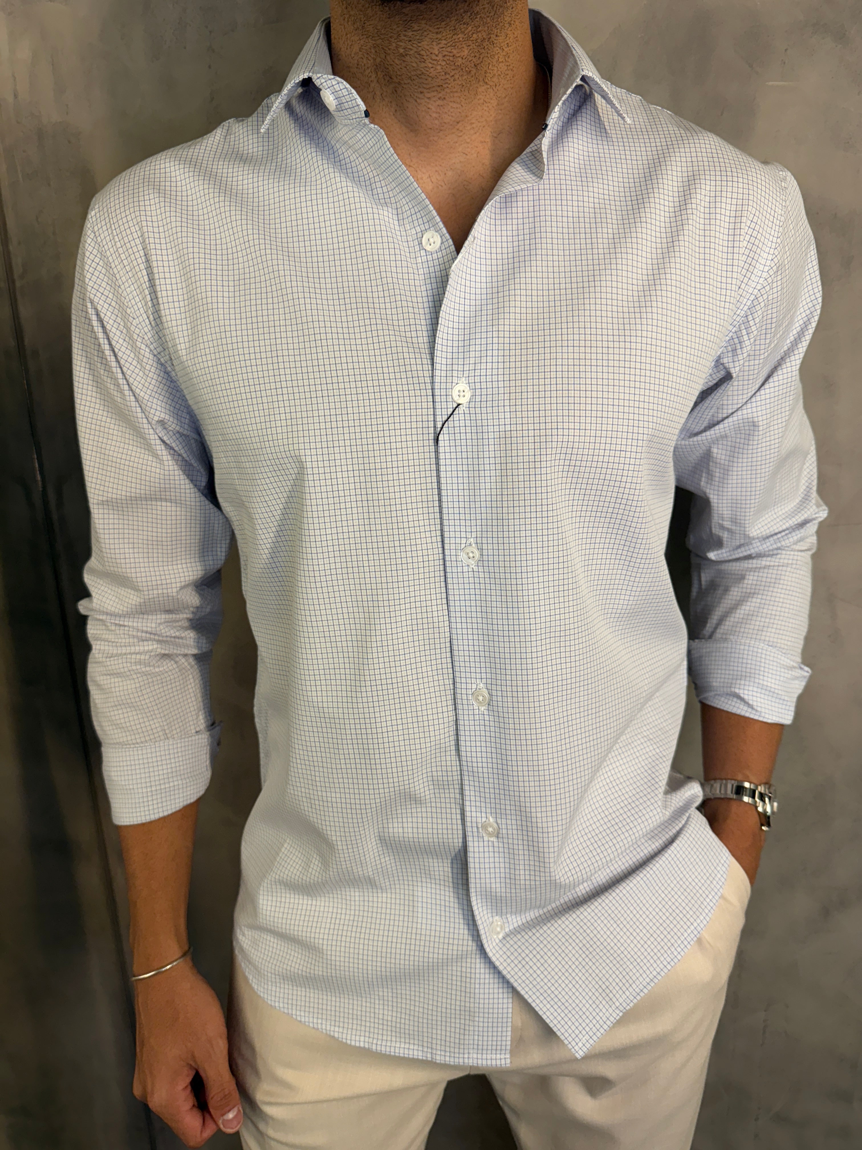 CAMISA M/L SLIM FIBRA DE BAMBU XADREZ PONTO H