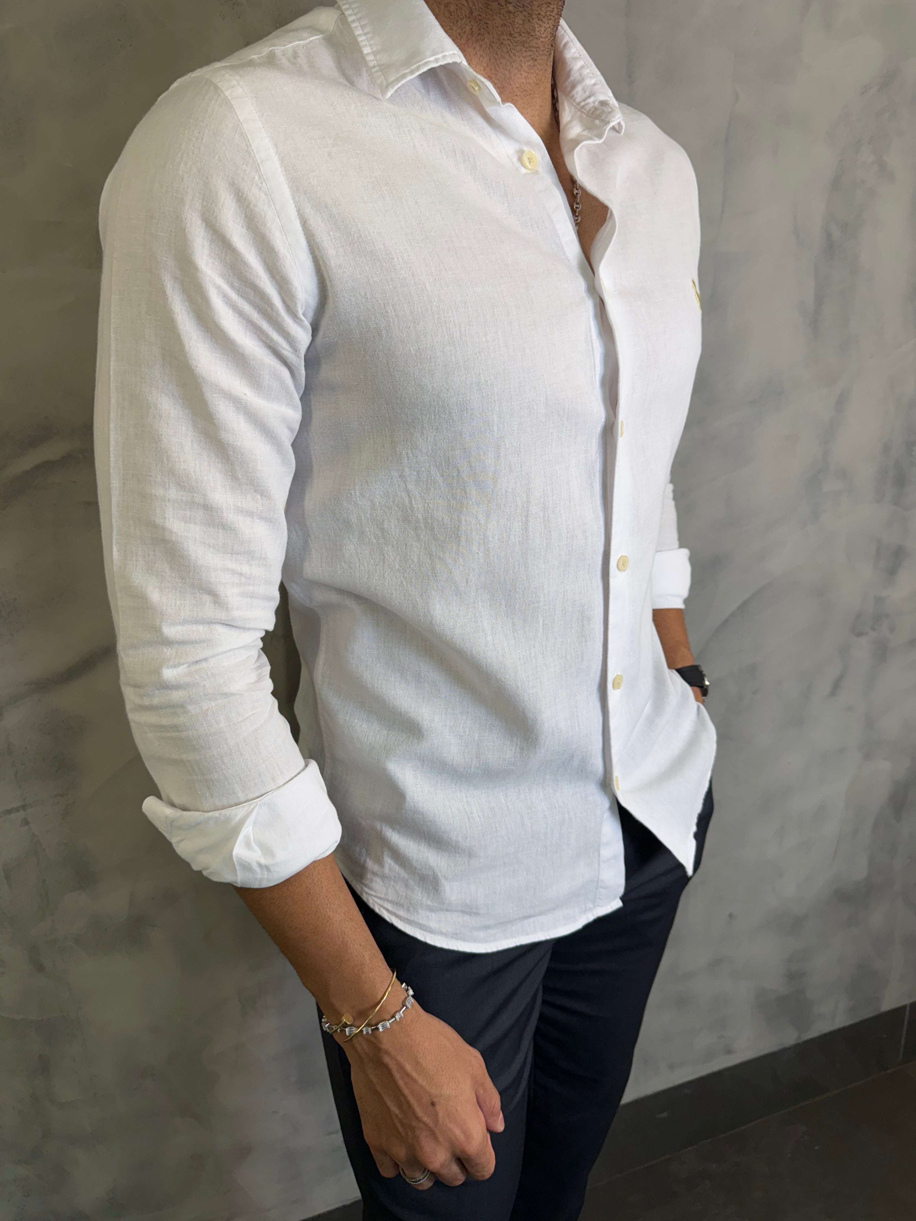 CAMISA M/L LINHO BORDADO GOLDEN RESERVA BRANCO
