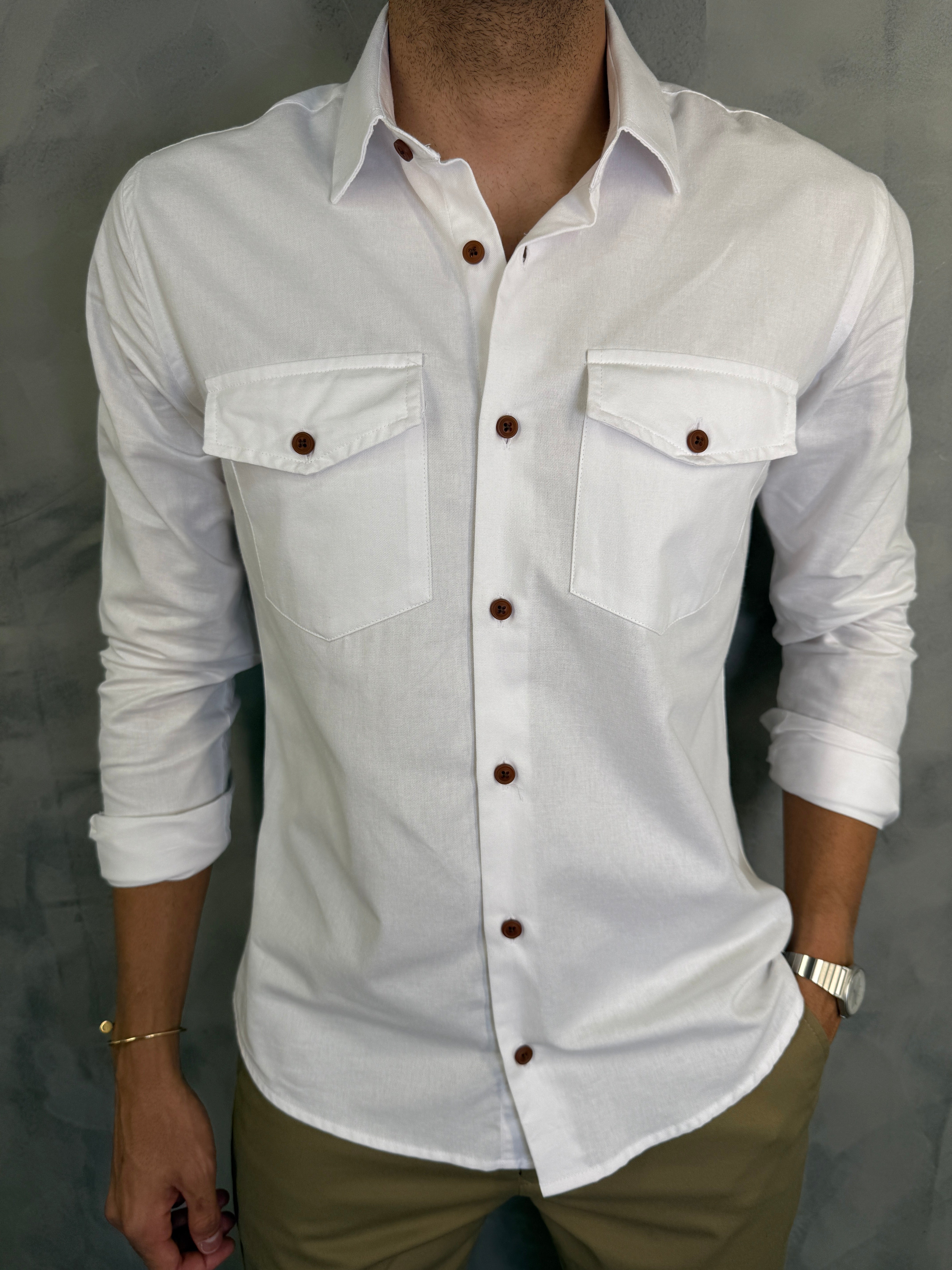 CAMISA M/L DE SARJA PONTO H BRANCO