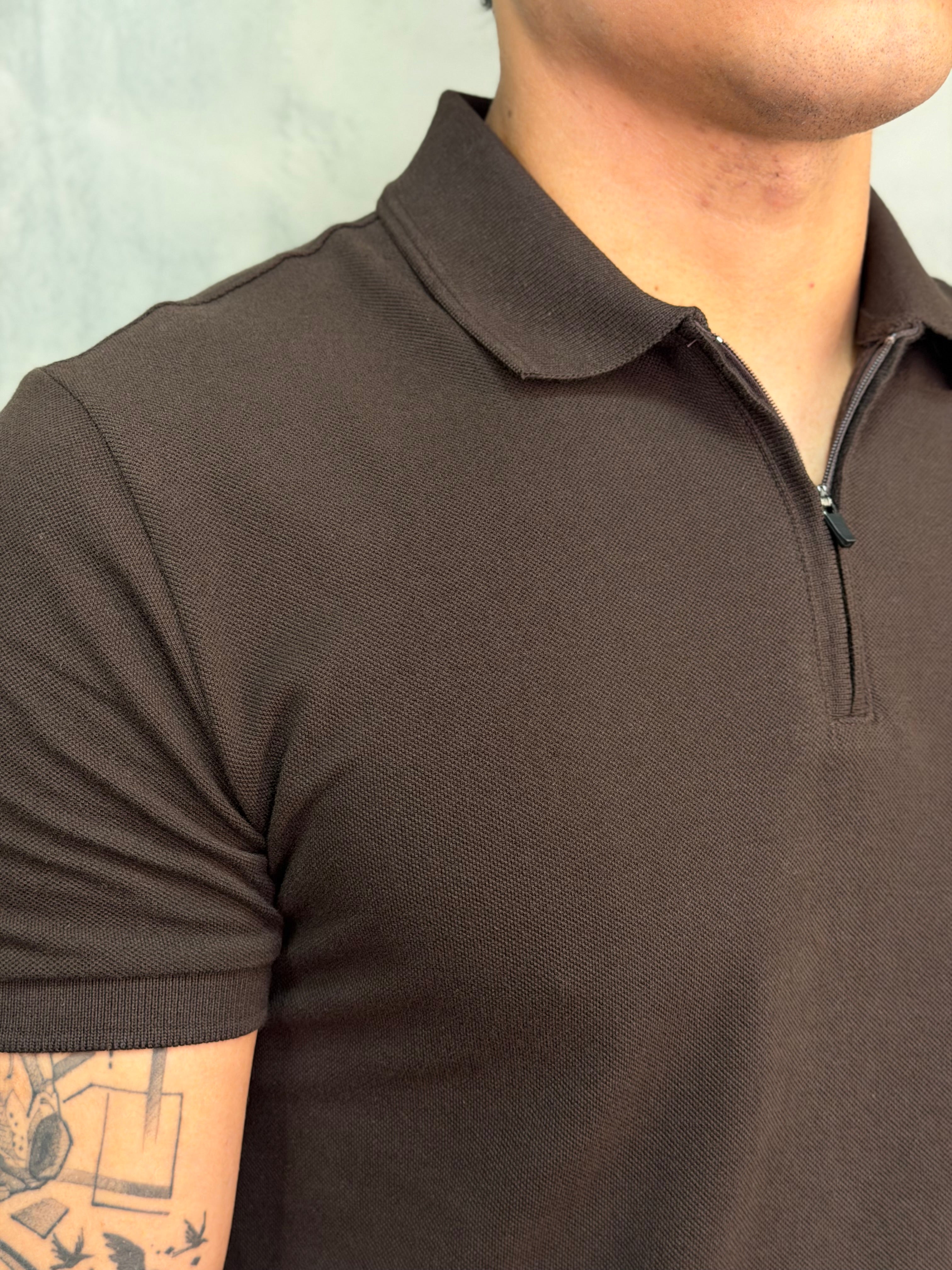 POLO SLIM MEIO ZIPER CALVIN KLEIN MARROM