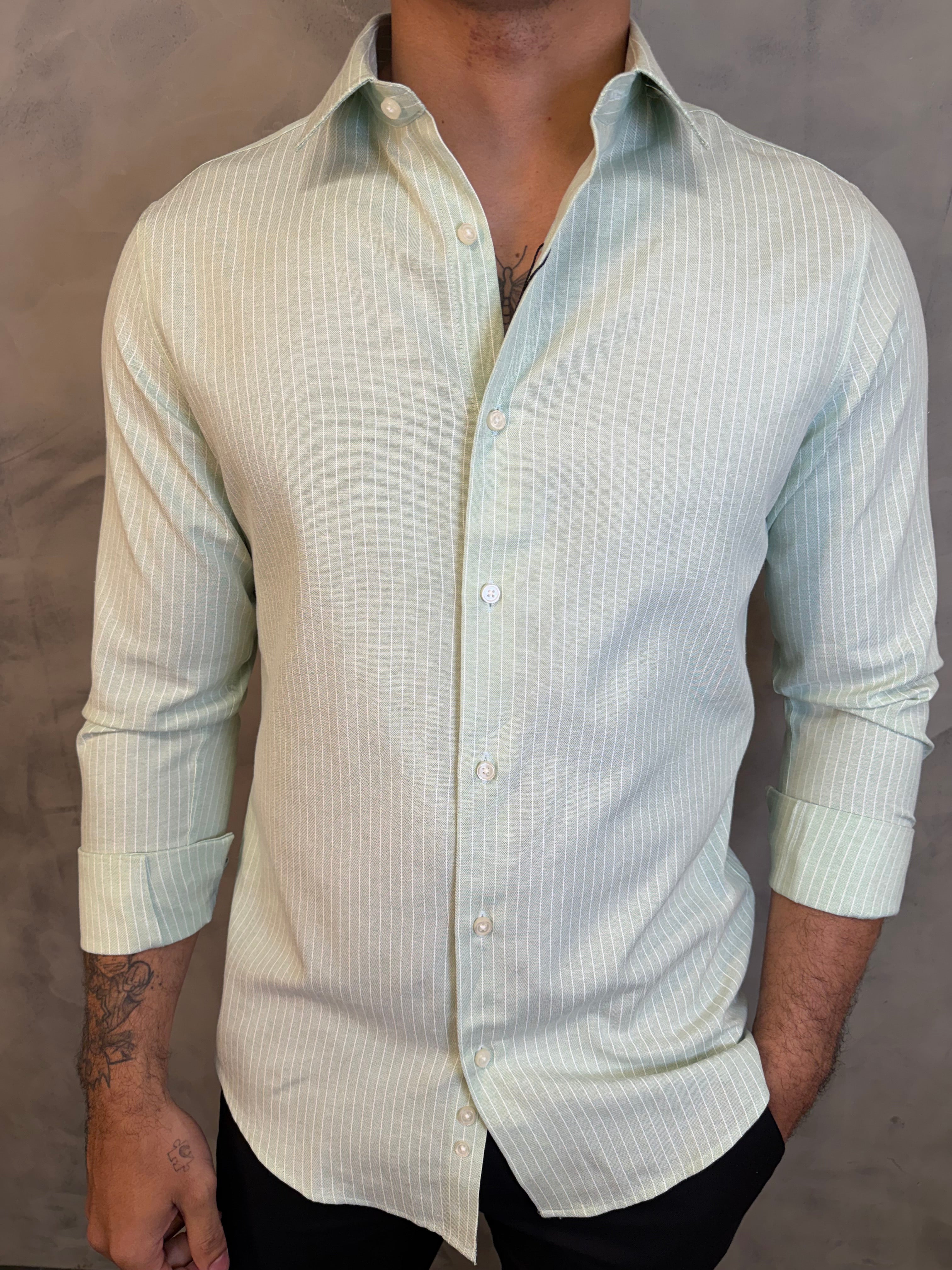 CAMISA M/L OXFORD LISTRAS ZAFFERANO VERDE AGUA