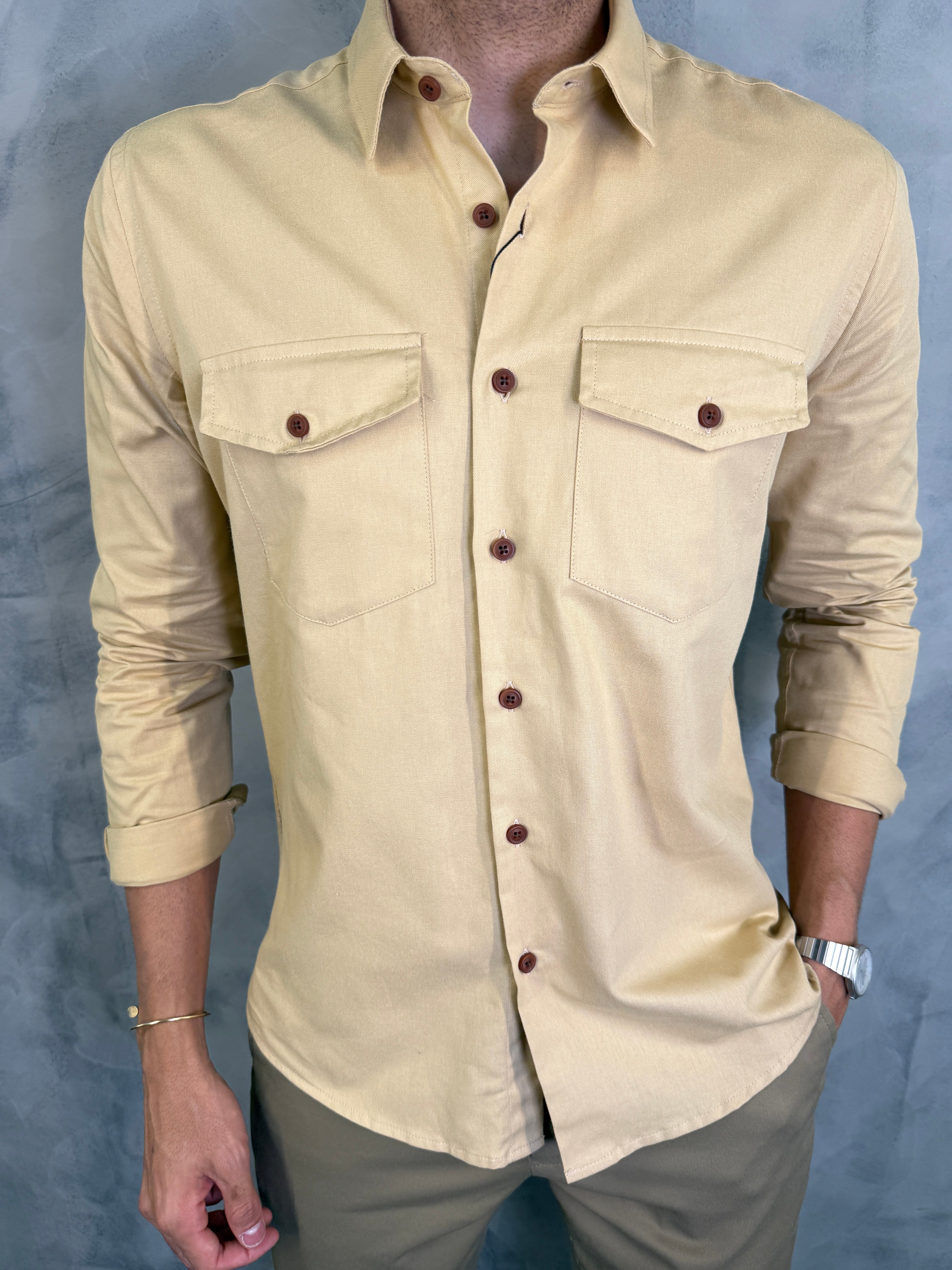 CAMISA M/L DE SARJA PONTO H BEGE