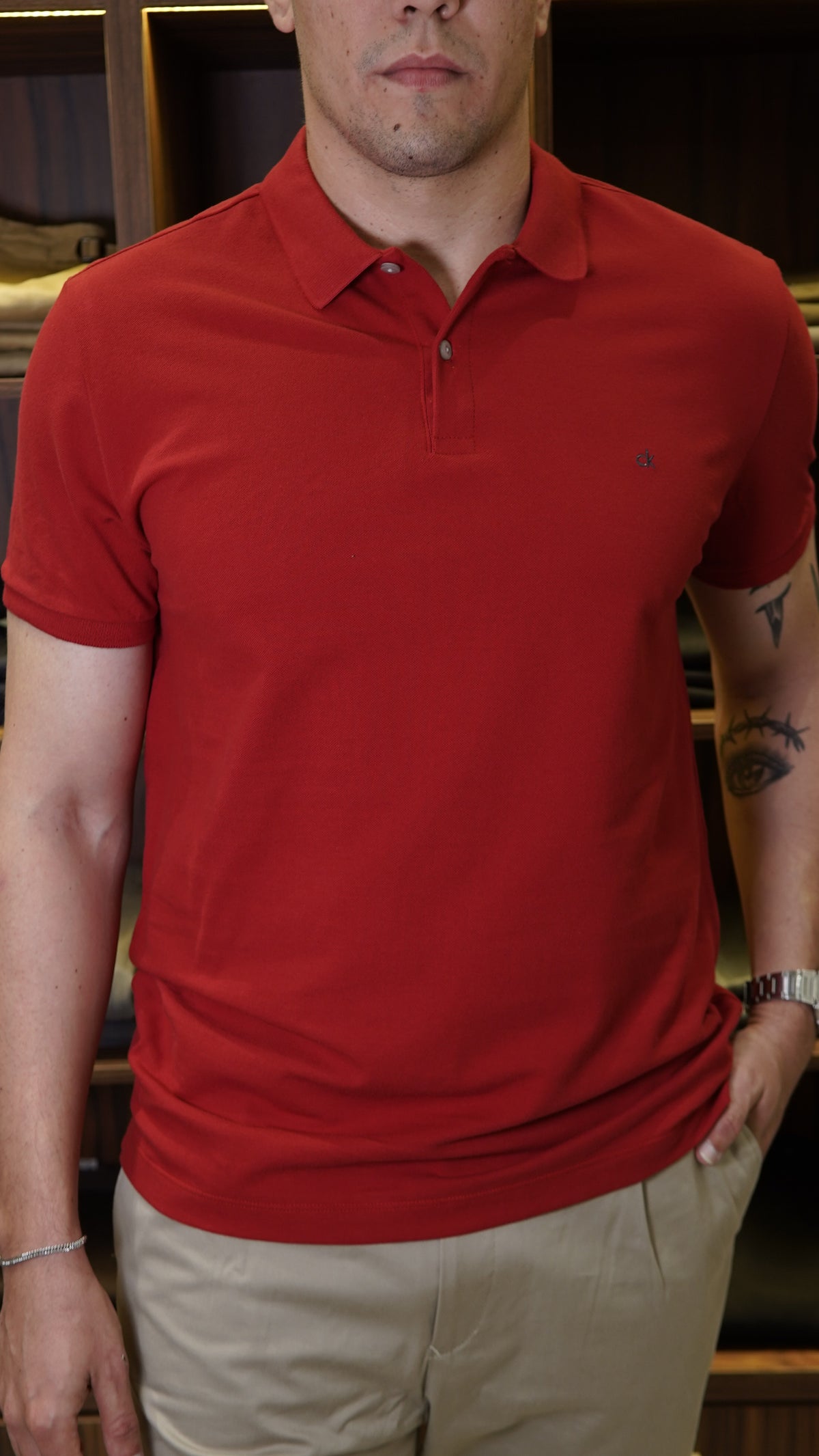 POLO SLIM BÁSICA CALVIN KLEIN VERMELHO