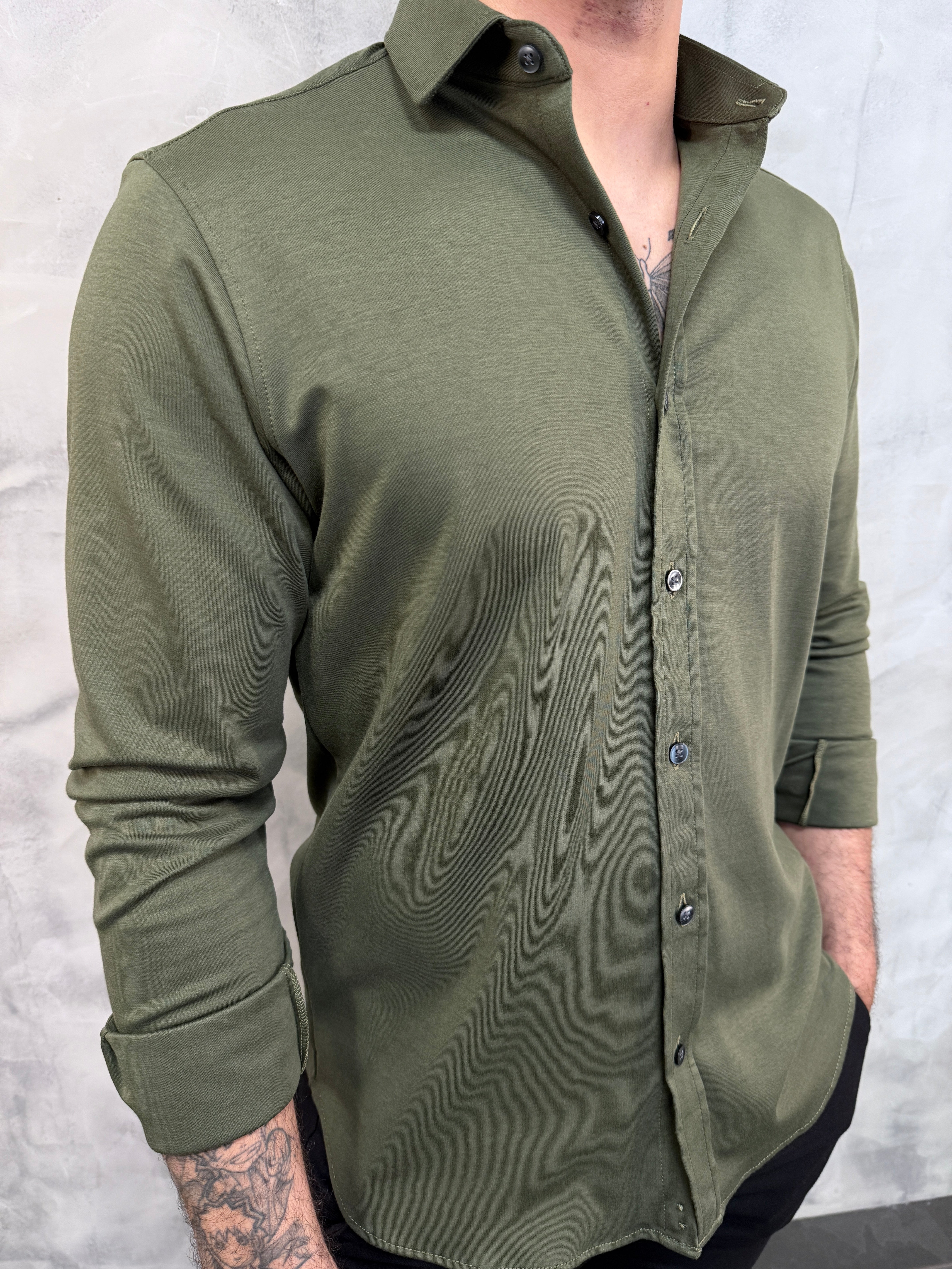 CAMISA M/L ALGODÃO PIMA PONTO H VERDE OLIVA