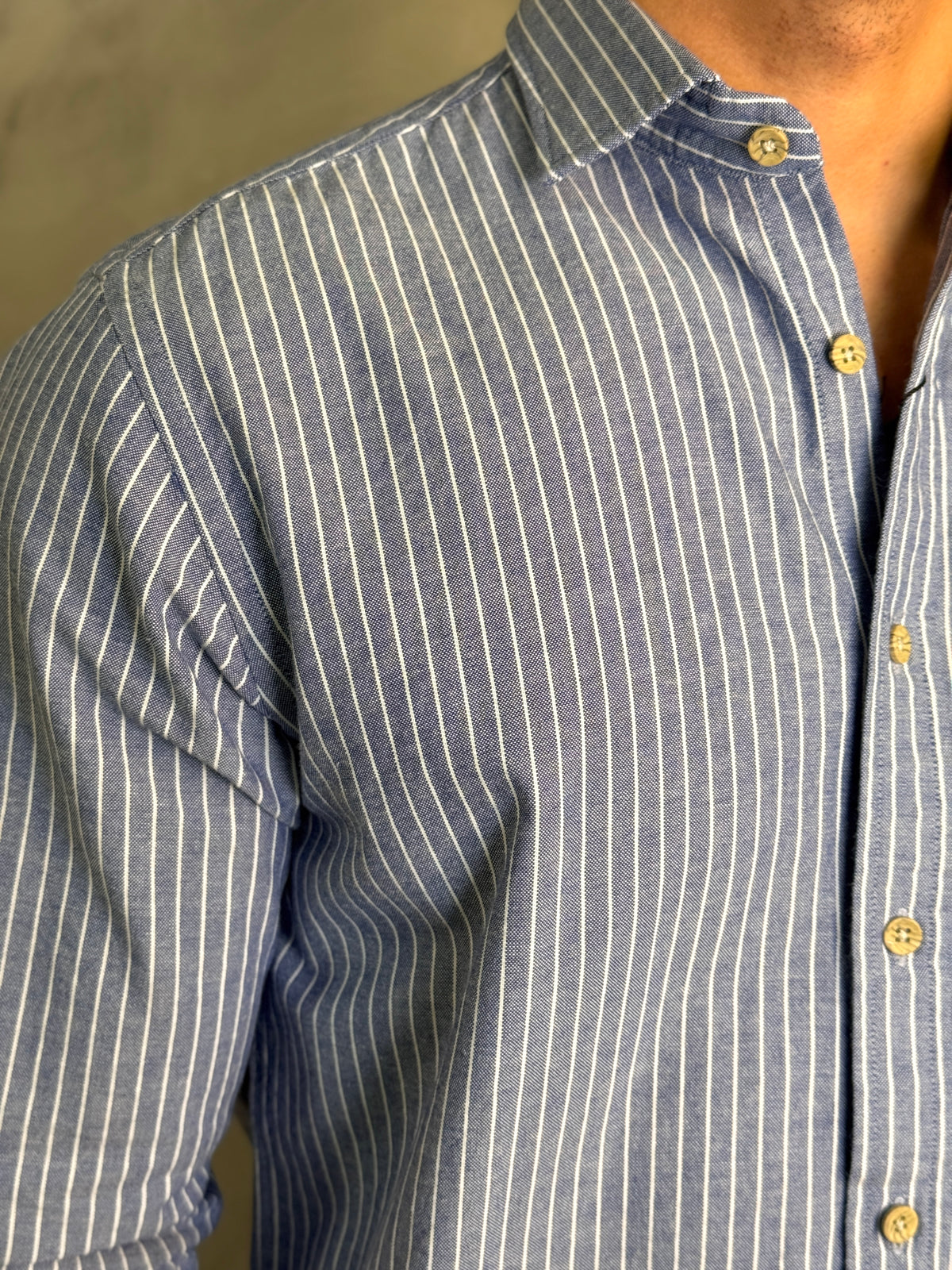 CAMISA M/L PURO ALGODÃO LISTRAS ARMIATHO AZUL