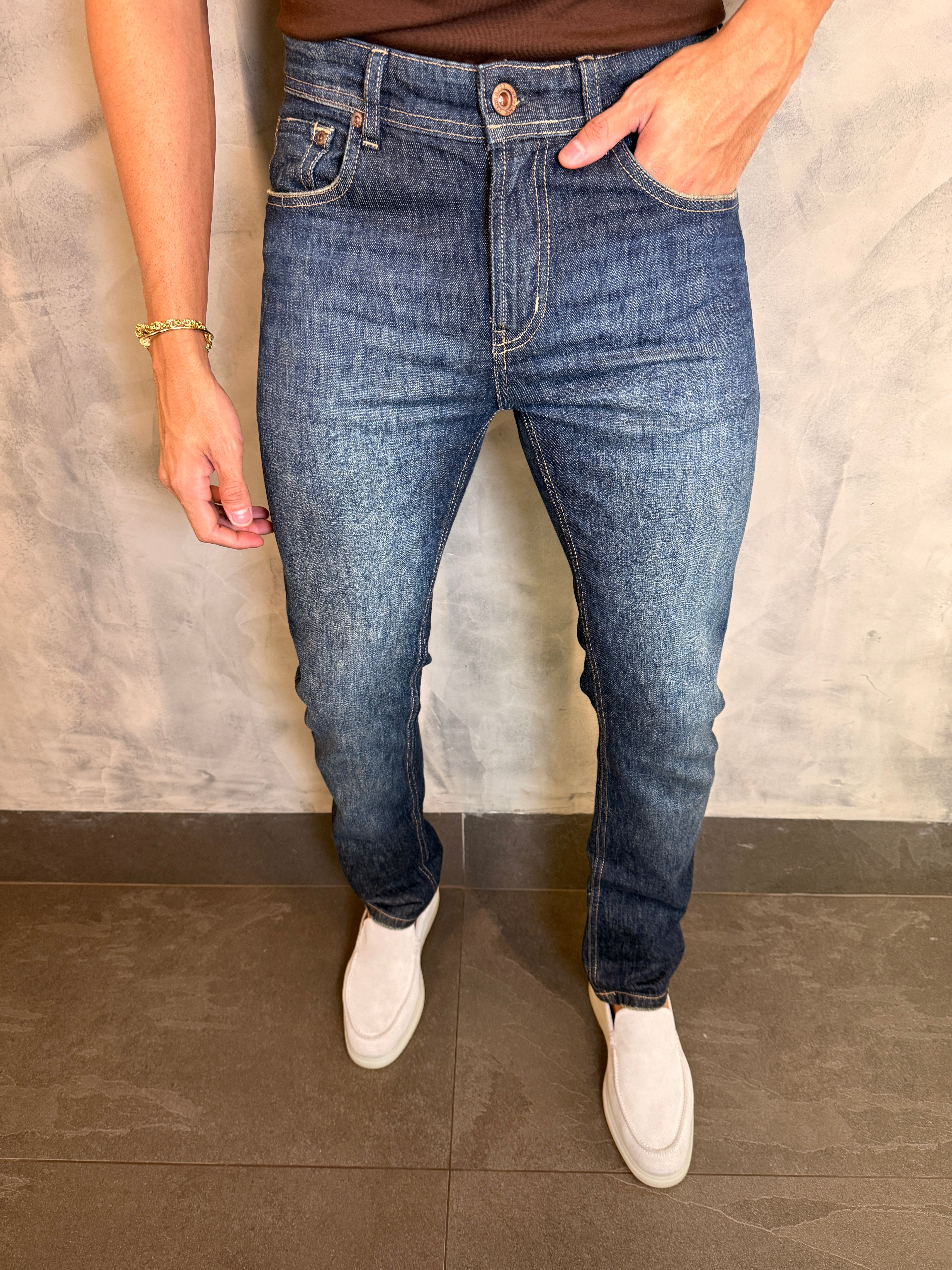 CALÇA JEANS PREMIUM VINTAGE DENIM SLIM KINGEJOE BLUE