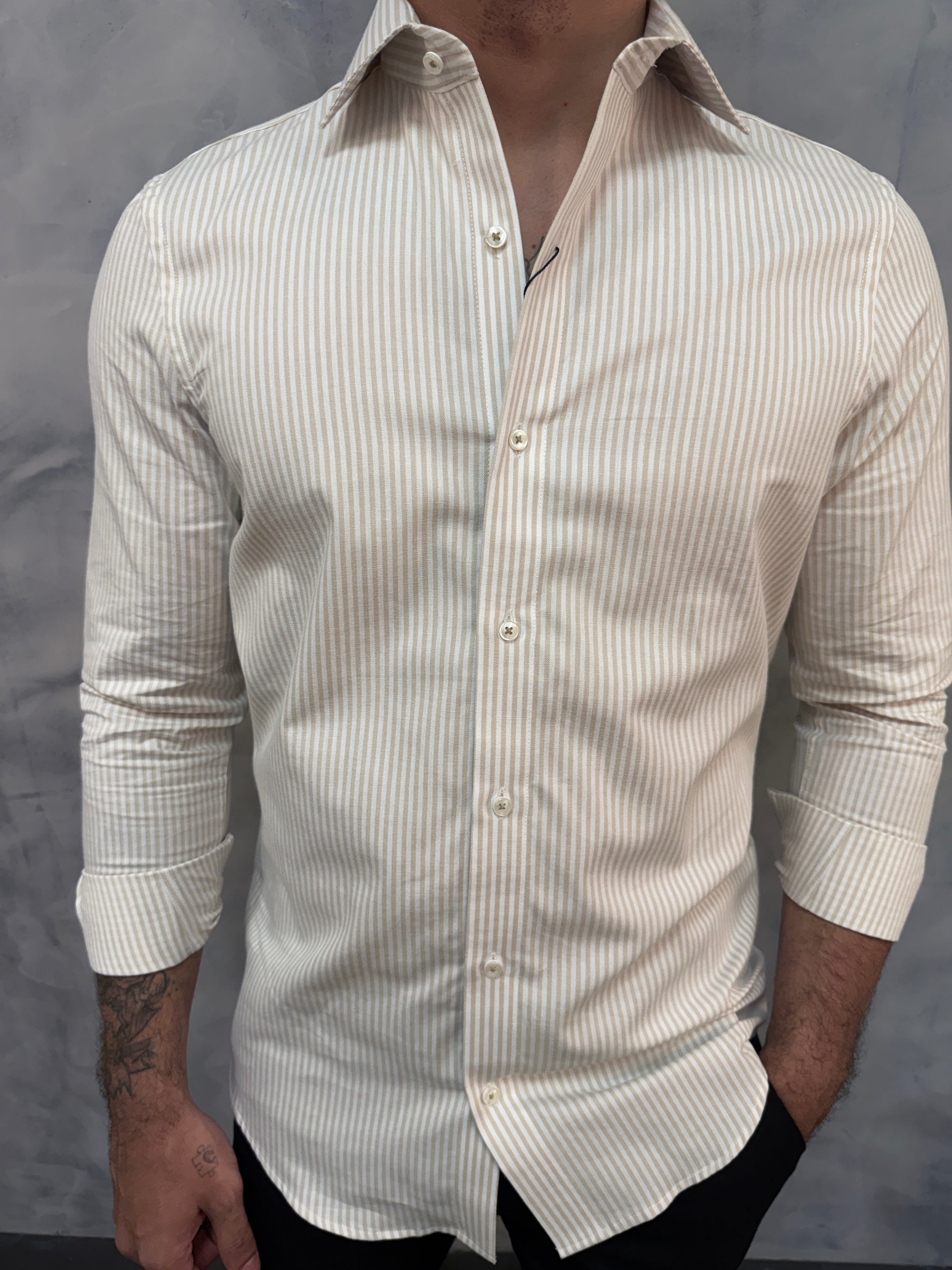 CAMISA M/L OXFORD LISTRAS ARMIATHO BEGE