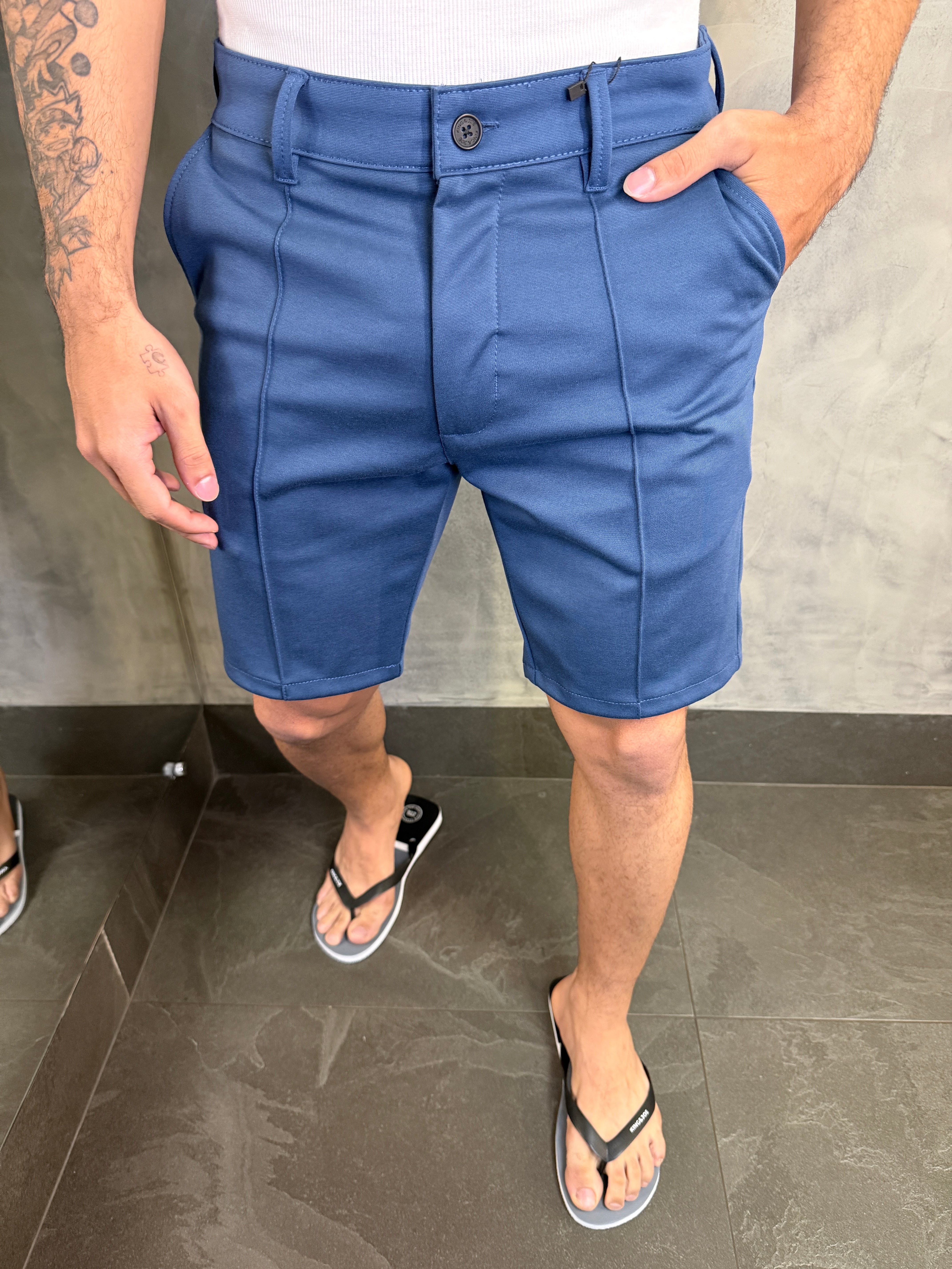 BERMUDA MALHA VISCOFLEX ALFA COMFY NERVU KINGEJOE AZUL