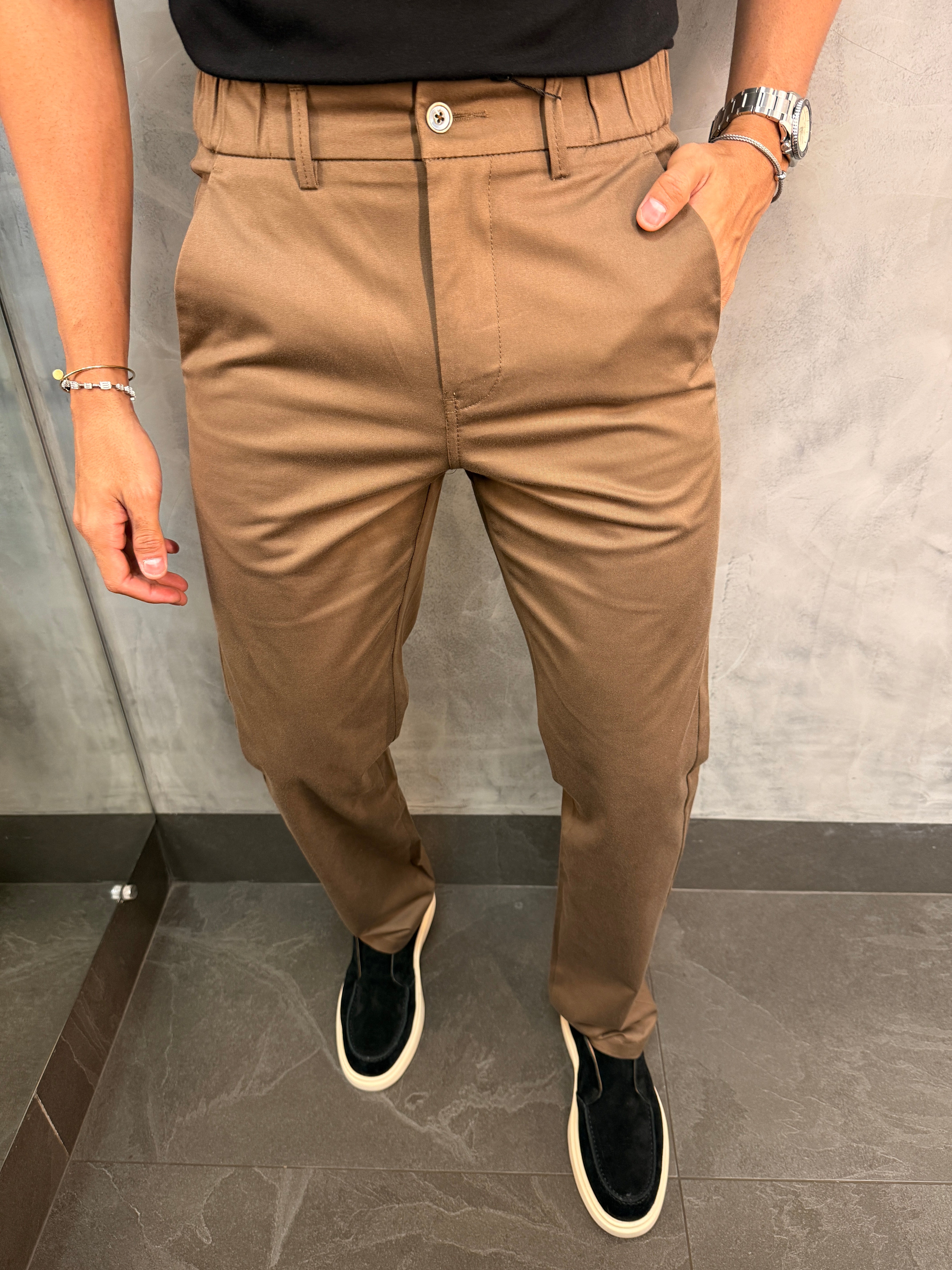 CALÇA SARJA CASUAL STRETCHC CINTURA ELÁSTICA PONTO H