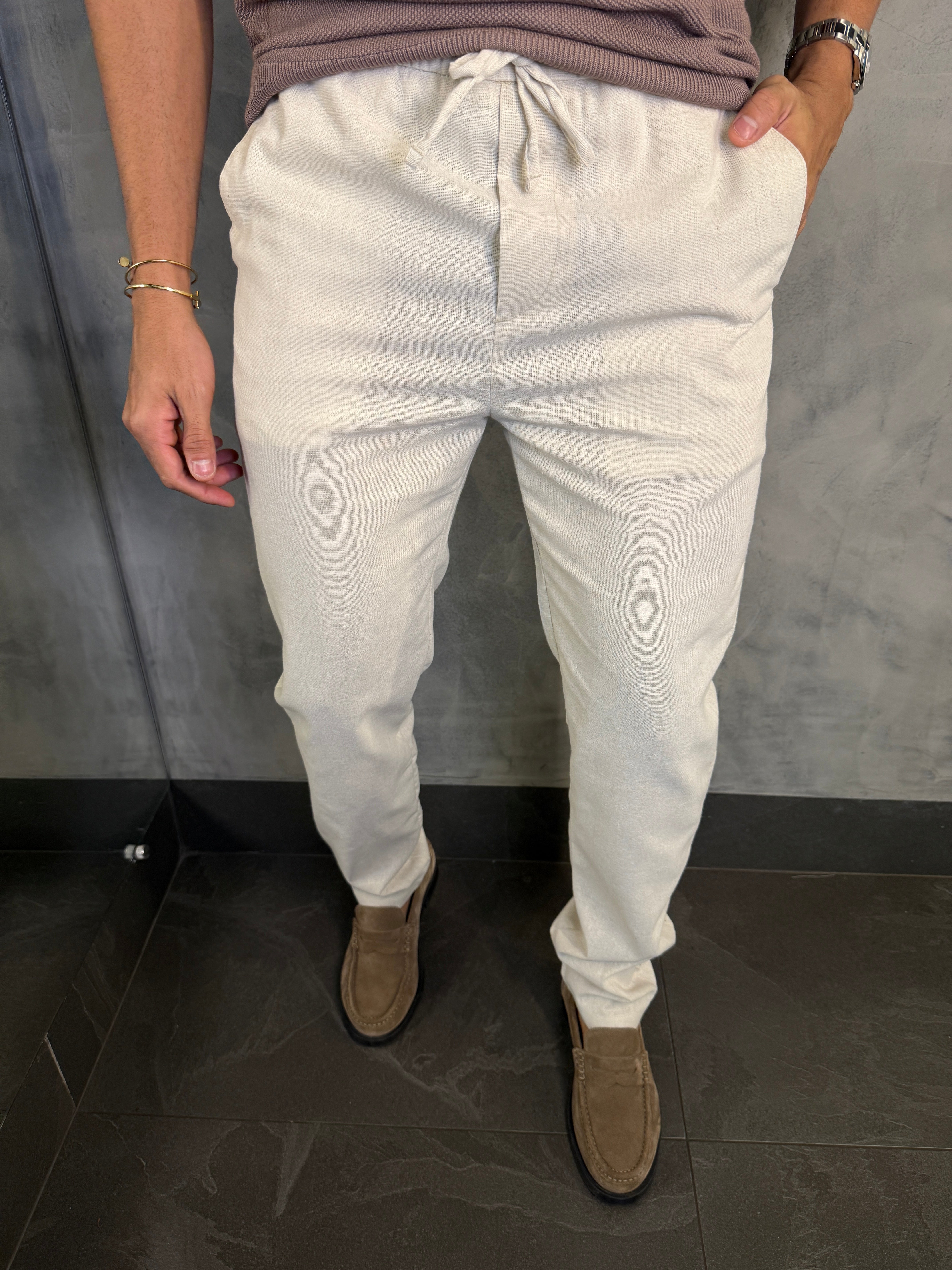 CALÇA CÓS ELÁSTICO KINGSTON PONTO H NATURAL