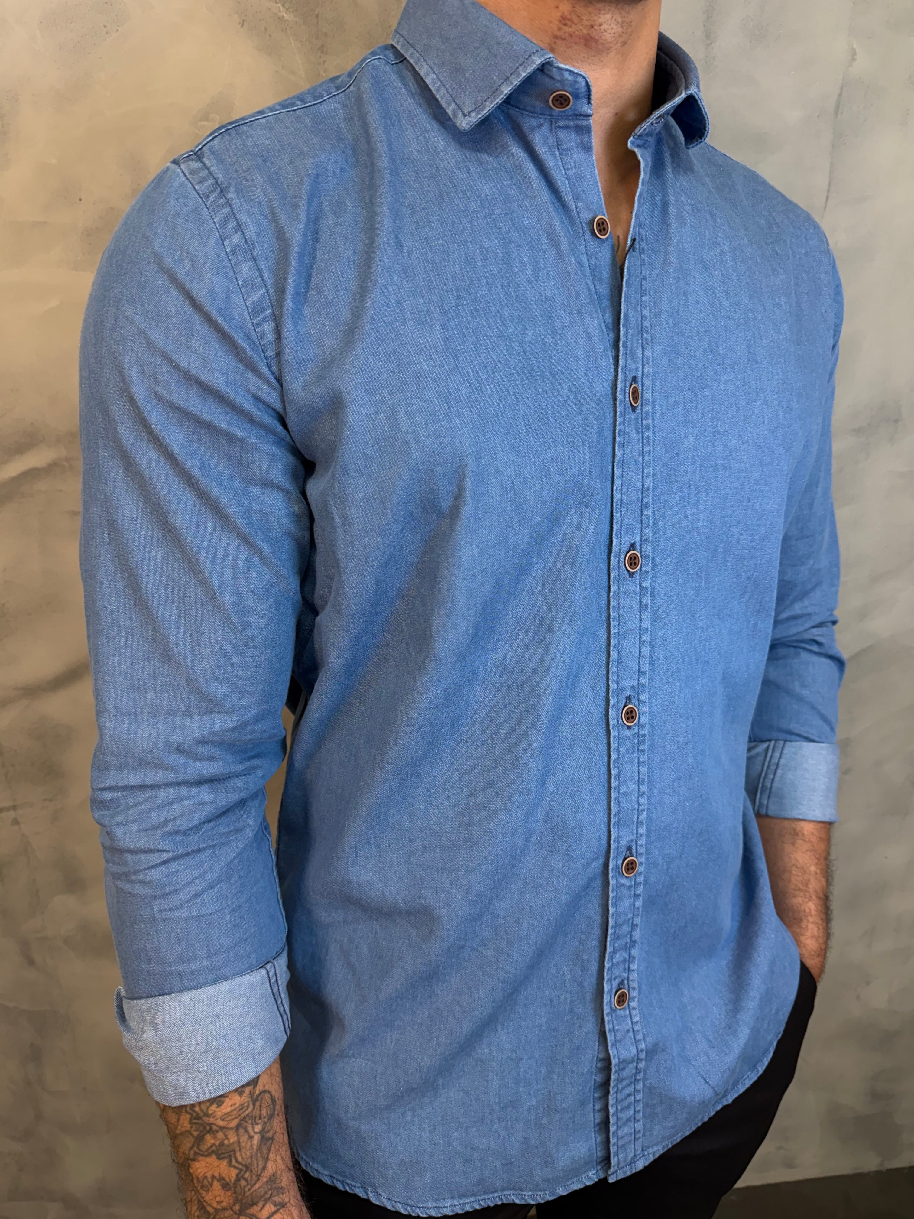 CAMISA M/L JEANS PONTO H JEANS ESCURO