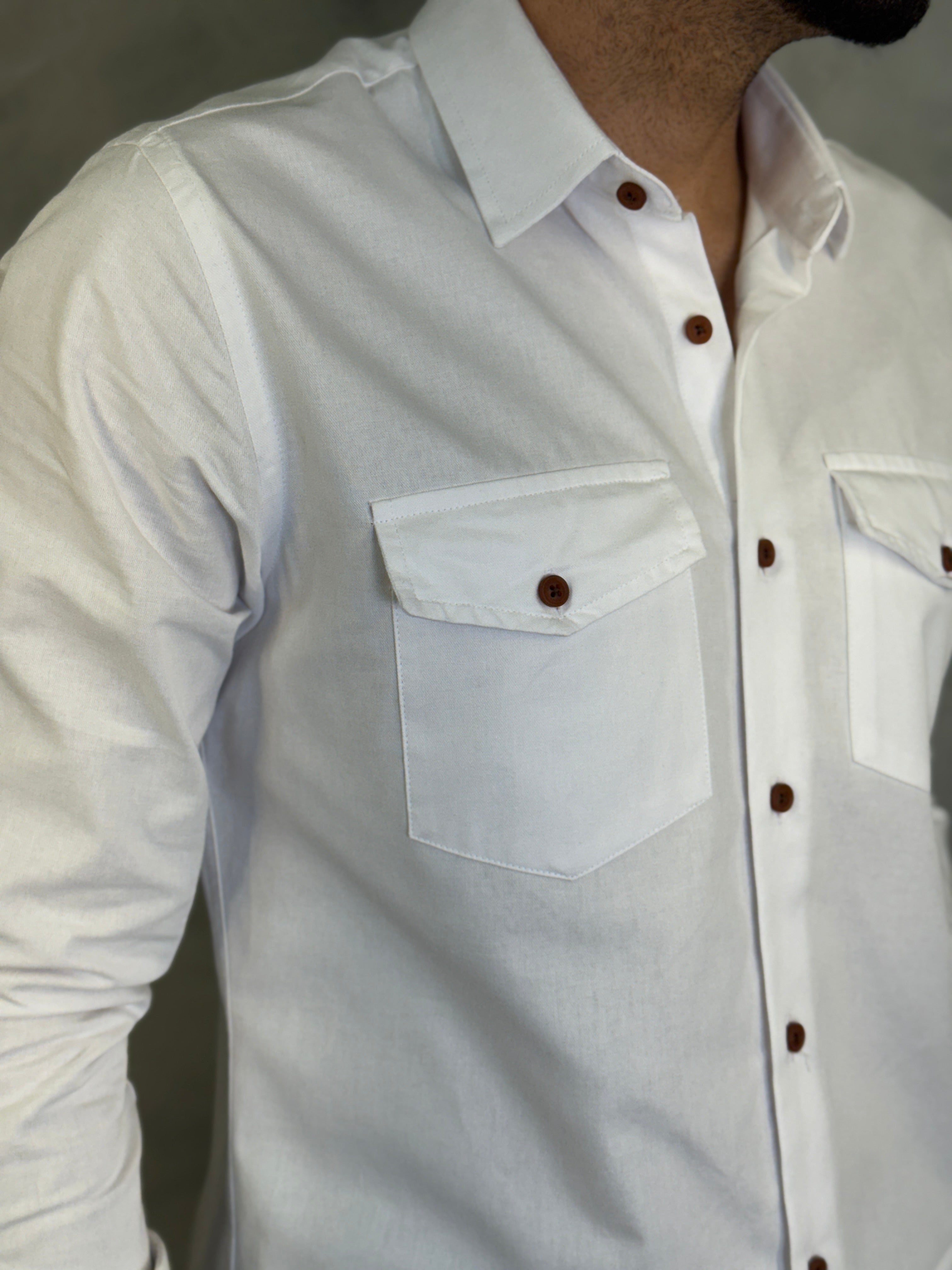 CAMISA M/L DE SARJA PONTO H BRANCO